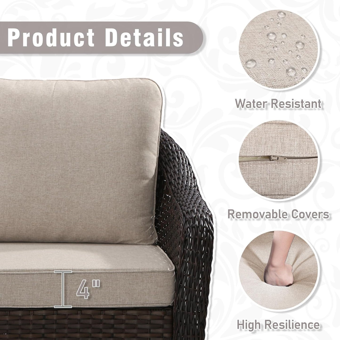 3 Piece Patio Wicker Conversation Set, All-Weather Use Outdoor Wicker Loveseat with 2 PE Rattan Chair, Ideal for Porch, Backyard, Balcony, Poolside, Beige