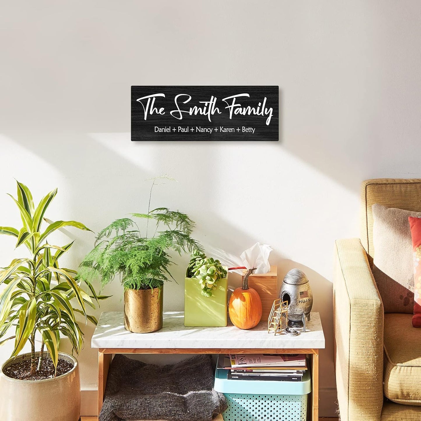 Bemaystar Personalized Family Name Wooden Sign, Rustic Farmhouse Decor - Home & Wedding Gift, 16" x 6"