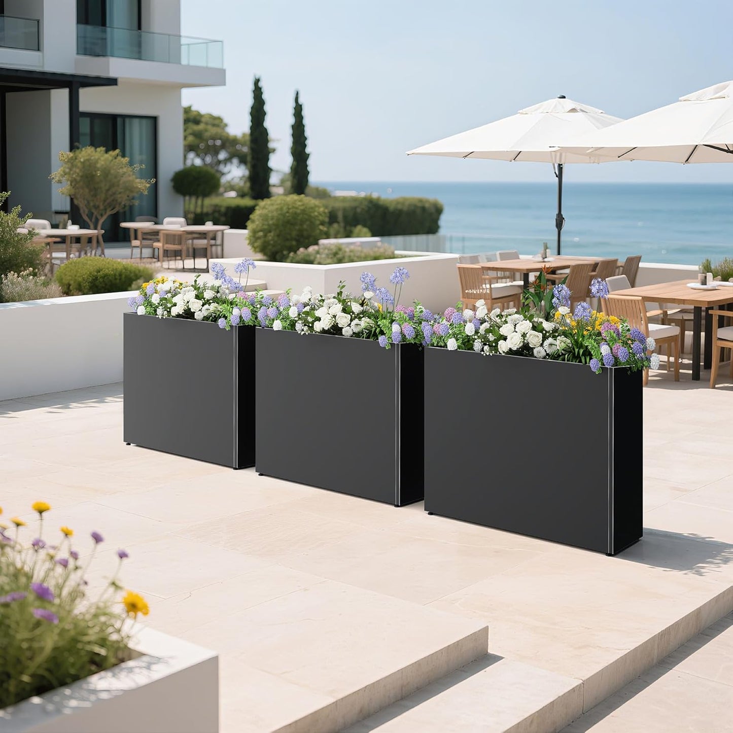 All-Weather Large Metal Planter Box,30" Lx10“Wx24”H Rectangular Planter with Drainage Holes & Removable Shelf,Modern Tall Outdoor Planters for Tall Small Plants, Trees, Flowers,Garden Patio