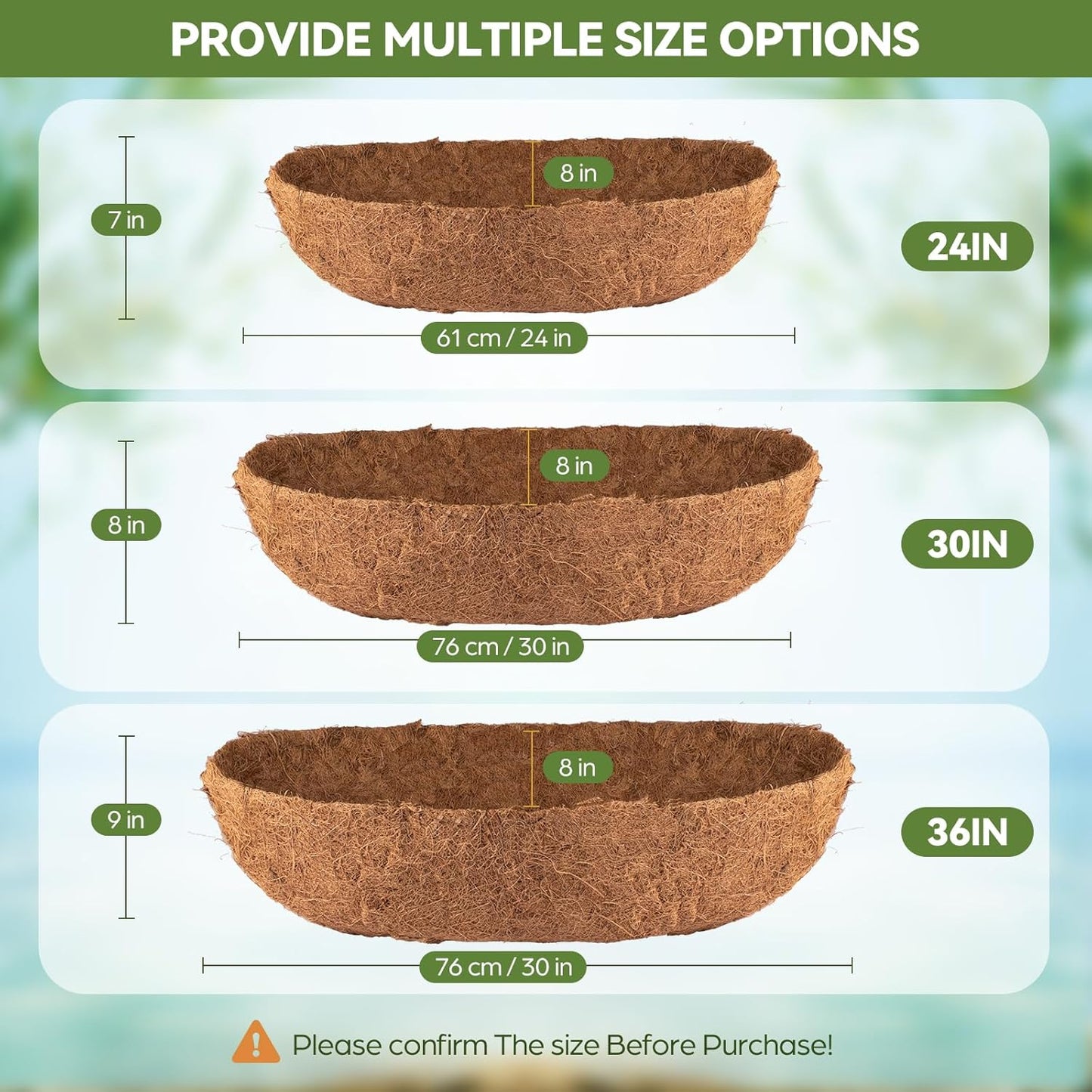 3Pcs Trough Coco Liner 36" Coco Coir Liners for Planters, Liners for Window Boxes Liners, Wall Basket Planters, Railing Hanging Baskets, Garden Planter Baskets