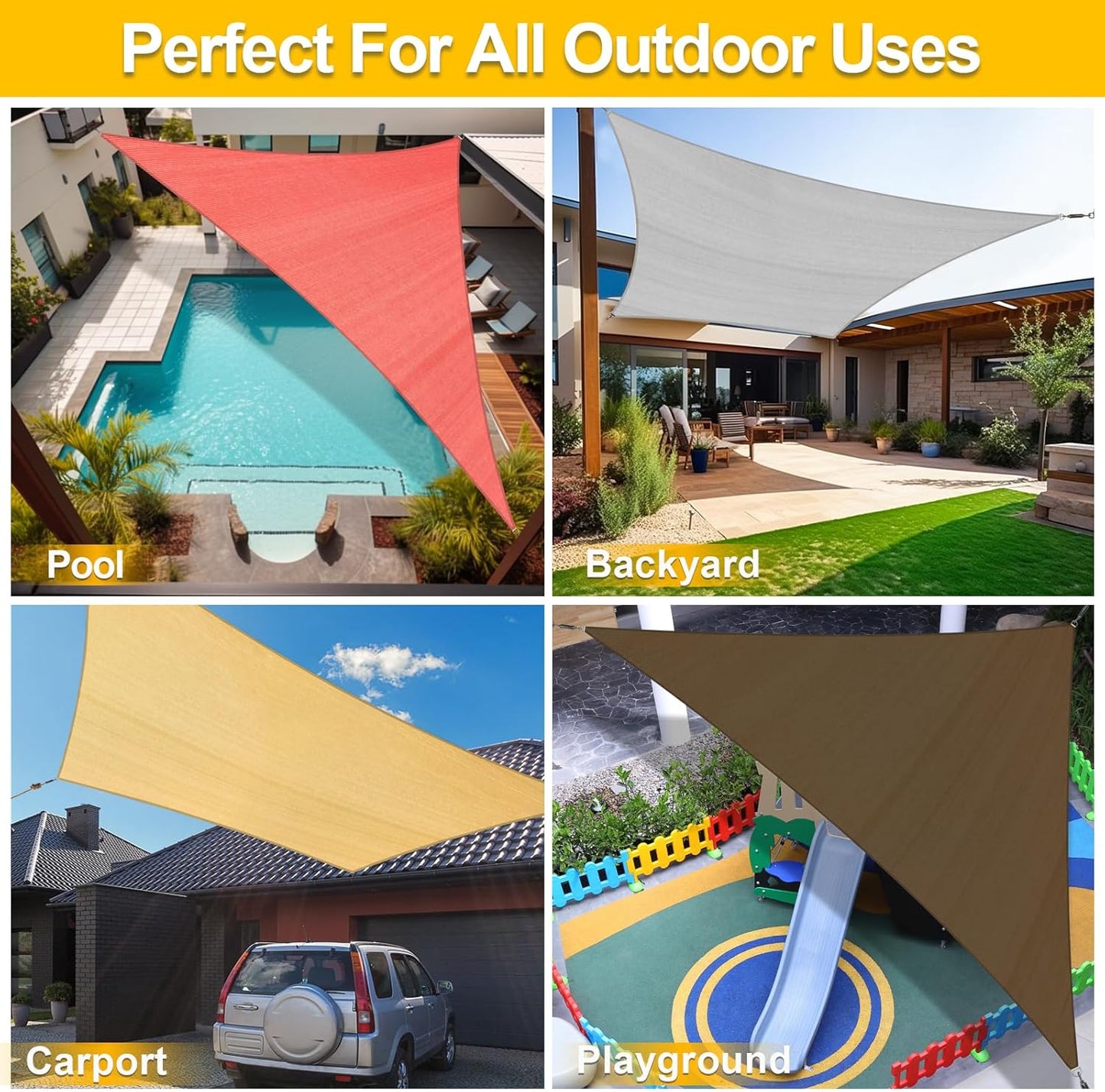 KANAGAWA Sun Shade Sail 20'x20' Grey Rectangle UV Block Canopy Awning Shelter Fabric Cloth Screen for Outdoor Patio Garden Backyard