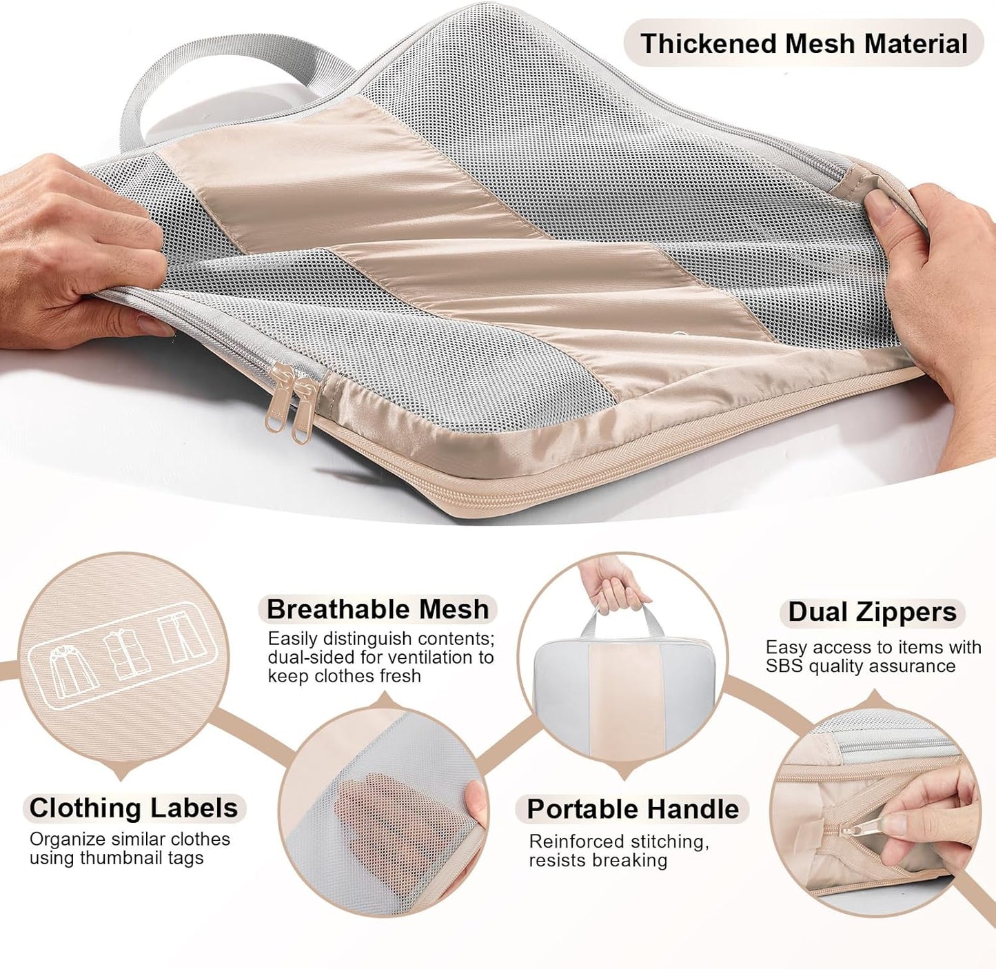 8 Set Compression Packing Cubes for Travel Essentials,Compressible Expandable Packing Cubes for Suitcase,OlarHike Luggage Organizer Bags for Travel,Handy Helper for Organizing Clothes(Beige)