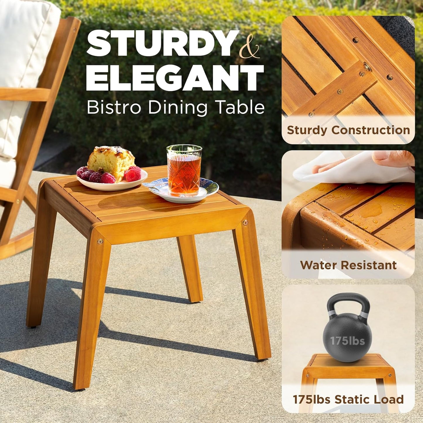 IDZO Rocking Chairs Design Heavy Duty 400lbs Capacity Wood Patio Bistro Set 3 Piece Outdoor