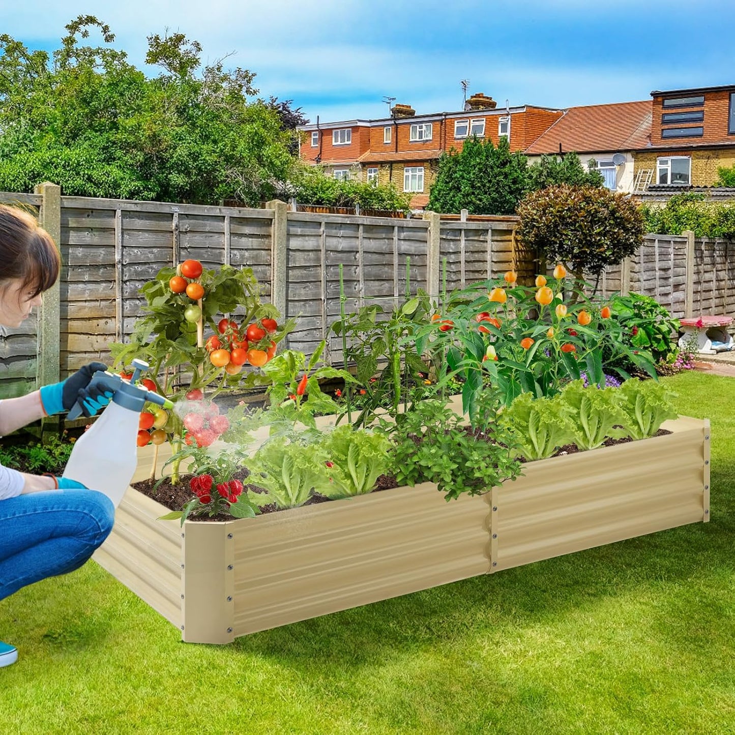 Land Guard 8×4×1ft Galvanized Metal Raised Garden Bed, Metal Planter Kit Box Outdoor for Deep-Rooted Vegetables, Flowers, Green and Herbs (Cream Yellow)…