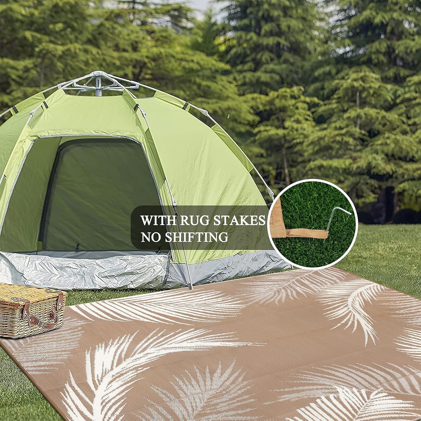 Pauwer Waterproof Outdoor Rug 8x10, Reversible Plastic Straw Patio Camping Rug, Indoor Outdoor RV Mat Carpet for Deck, Camper, Porch, Balcony, Backyard, Picnic, Leaf Brown