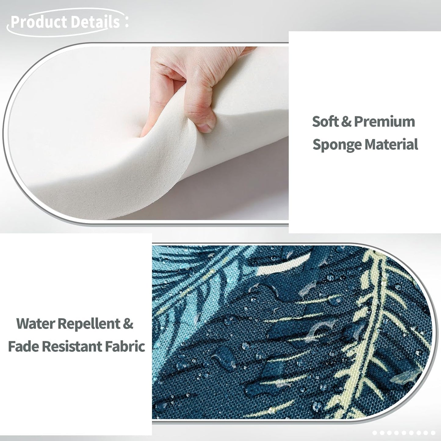 Indoor/Outdoor Chair Cushions 16x17 Inch, Patio Chair Cushions with Ties, All Weather Seat Cushions for Patio Furniture Home Garden Chair Use, Set of 2, Swaying Palms Blue