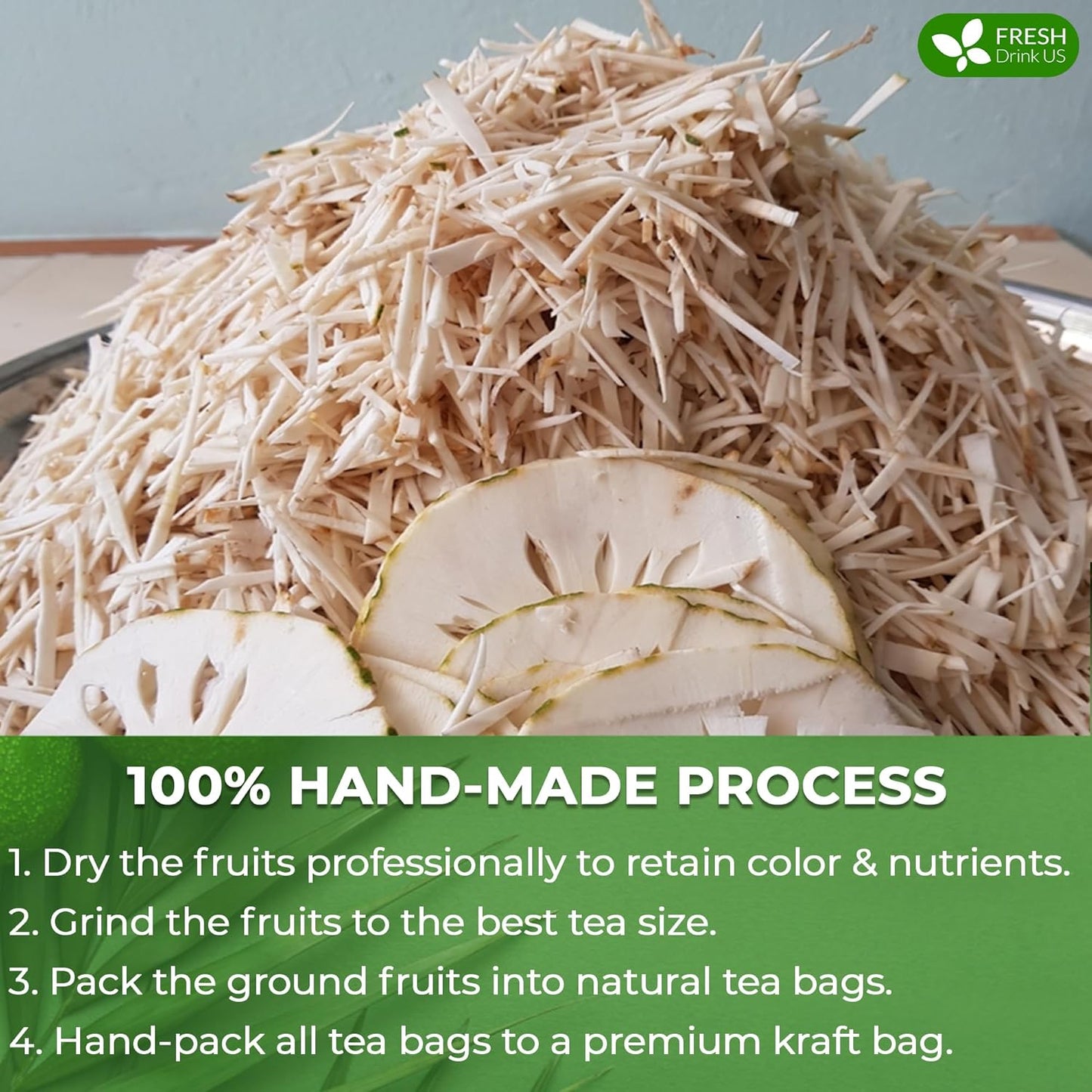 FreshDrinkUS, 40 Premium Soursop Graviola Fruit Tea Bags, 100% Natural and Pure from Soursop Fruits, Made With Natural Materials-Corn Fiber Tea Bag, Sugar/Caffeine/Gluten Free, Hoja Guanabana Tea