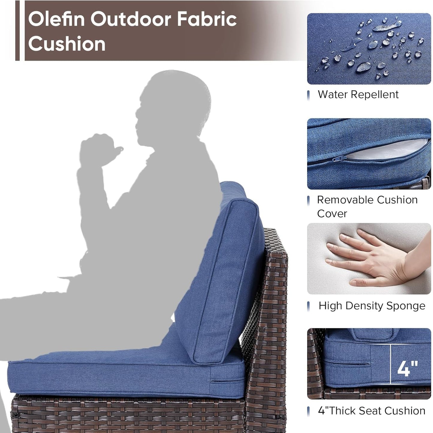 HUMMUH 8 Pieces Patio Furniture Set,Outdoor Modular Sectional Couch Chairs with Ottomans,All Weather PE Wicker Patio Conversation Sets for Garden Porch Backyard