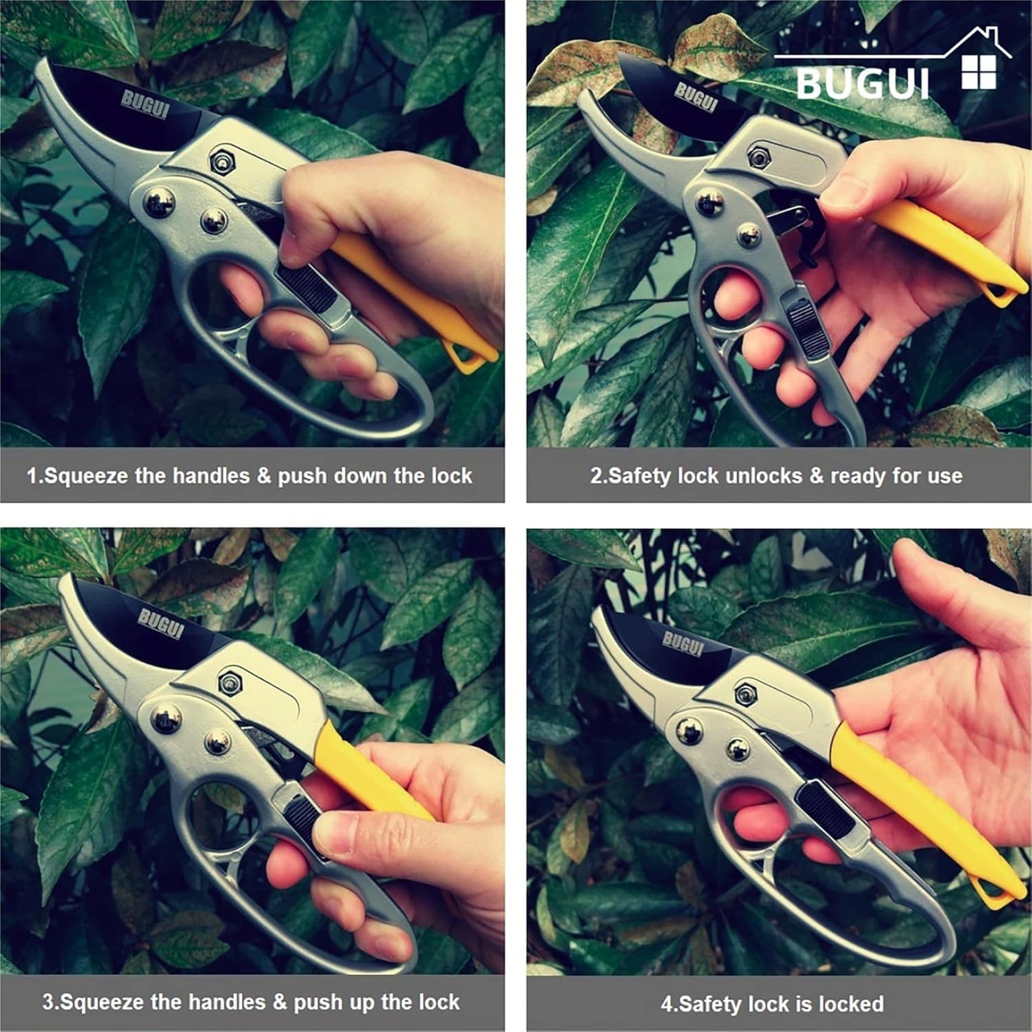 BUGUI 8" Ratchet Pruning Shears, 5 Times Cutting Power Than Normal Garden Scissors, Labor-Saving Design for Arthritis Weak Hands