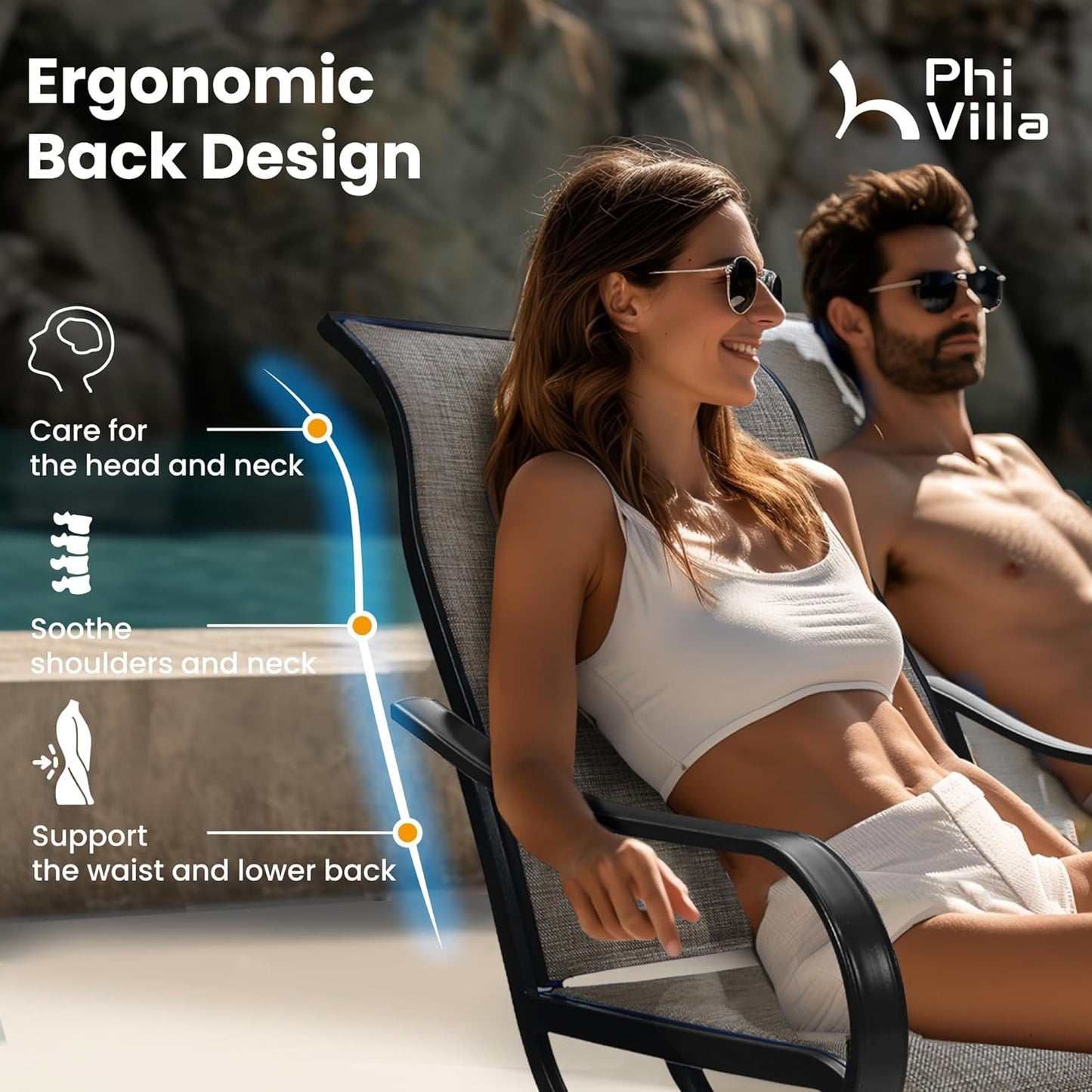 PHI VILLA Patio Swivel Dining Chairs Set of 6 Outdoor Metal Chair with Textilene Mesh Fabric, Patio Gentle Rocker Chair, Black Frame for Deck Garden