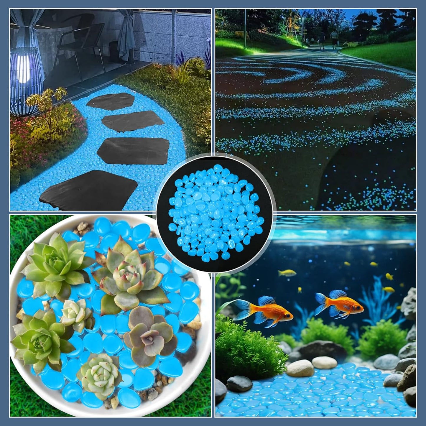 Oubest Glow in The Dark Rocks for Outdoor Landscaping Garden Stones, 0.8 Inch Glow Pebbles Luminous Stones Decorative Rocks for Vases Pathway Walkway Yard Patio Fountain Driveway, 150PCS, Multicolor