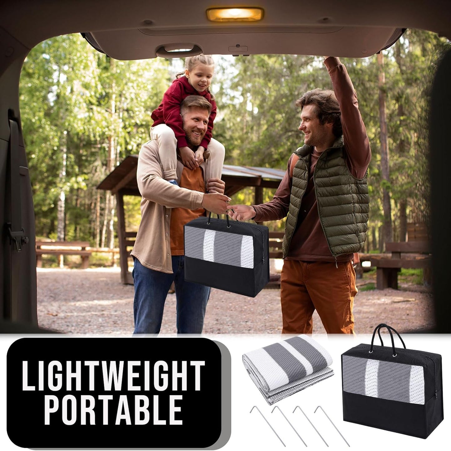 OLANLY Outdoor Rug 8x10 ft Waterproof, Reversible Outdoor Plastic Straw Rug, RV Mat, Indoor Outdoor Carpet Clearance for Patio, Camping, Balcony, Deck, Backyard, Grey & White