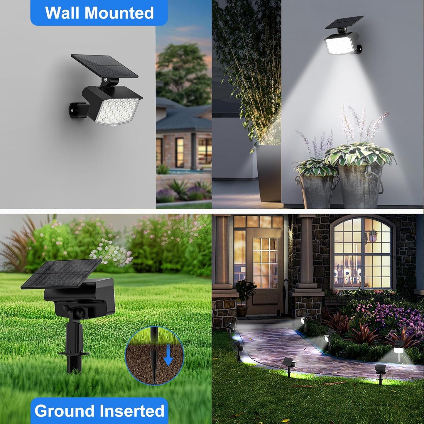 WELALO Solar Spot Lights Outdoor, 6 Pack/3 Modes Solar Landscape Spotlights, Adjustable Solar Powered Security Lights, IP65 Waterproof Wall Lights Solar Lights Outdoor for Walkway/Yard/Garden/Driveway