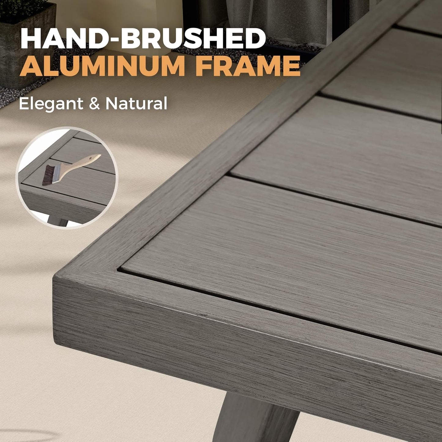 HAPPATIO Outdoor Dining Table for 8, Aluminum Rectangle Outdoor Dining Table with Umbrella Hole, All-Weather Aluminum Patio Dining Table for Garden Yard Poolside, Only Table, Grey