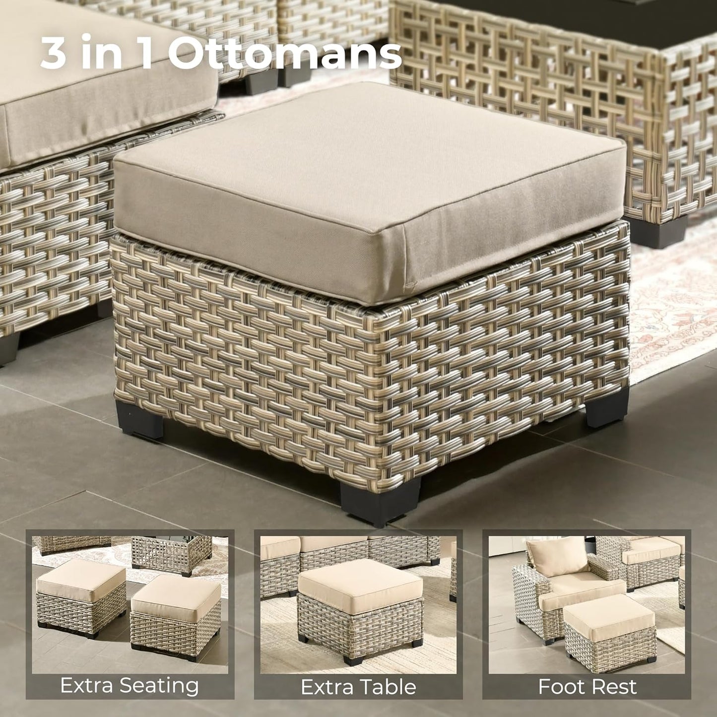 HOOOWOOO Outdoor Sectional Patio Furniture Set,7 Pieces Wicker Conversation Sets,Extra Deep Out Door Sofa Outside Furniture Couch with Ottoman,Beige