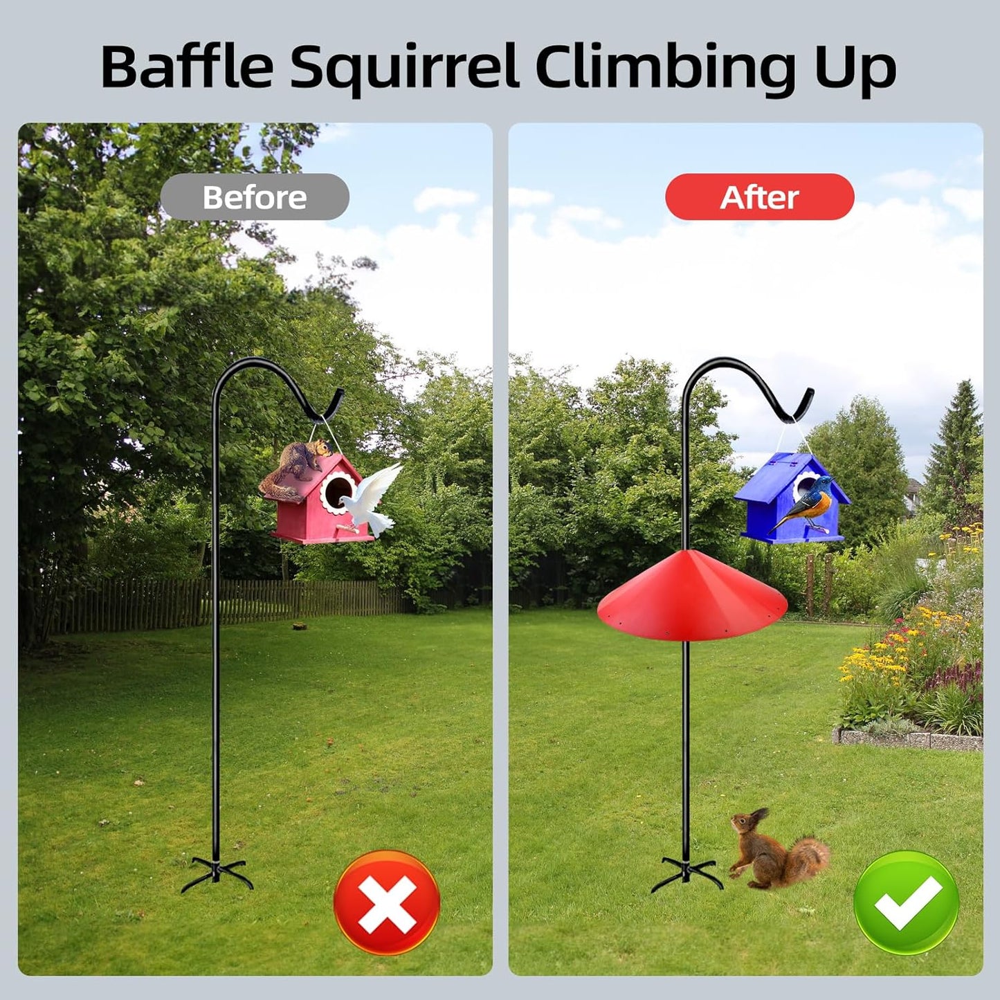 24-inch Large Outdoor Squirrel Baffles for Bird Feeders Pole, Baffle with Metal Frame, Squirrel Guard for Bird Houses, Two Way Use, Red Color