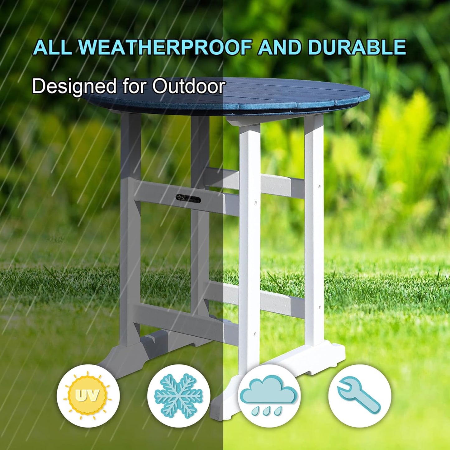 Tall Adirondack Chairs Patio Bar Tables Set of 5 Weather Resistant HDPE 35" Round Outdoor Bar Adirondack Barstools Plastic Height Table Pub, for Garden, Backyard, Yard, Pool, Fire, Pit (Blue)