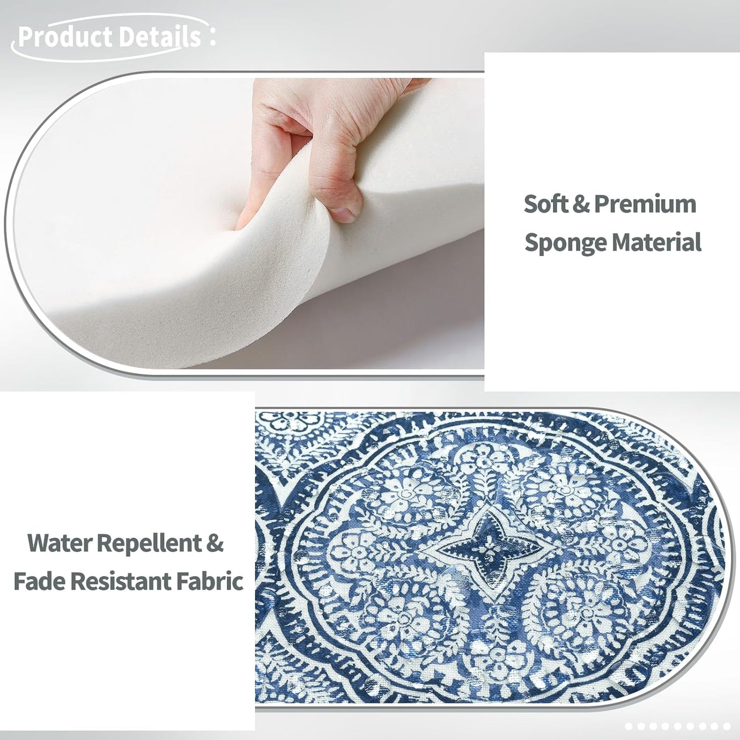 Indoor/Outdoor Chair Cushions 16x17 Inch, Patio Chair Cushions with Ties, All Weather Seat Cushions for Patio Furniture Home Garden Chair Use, Set of 2,Medallion Blue