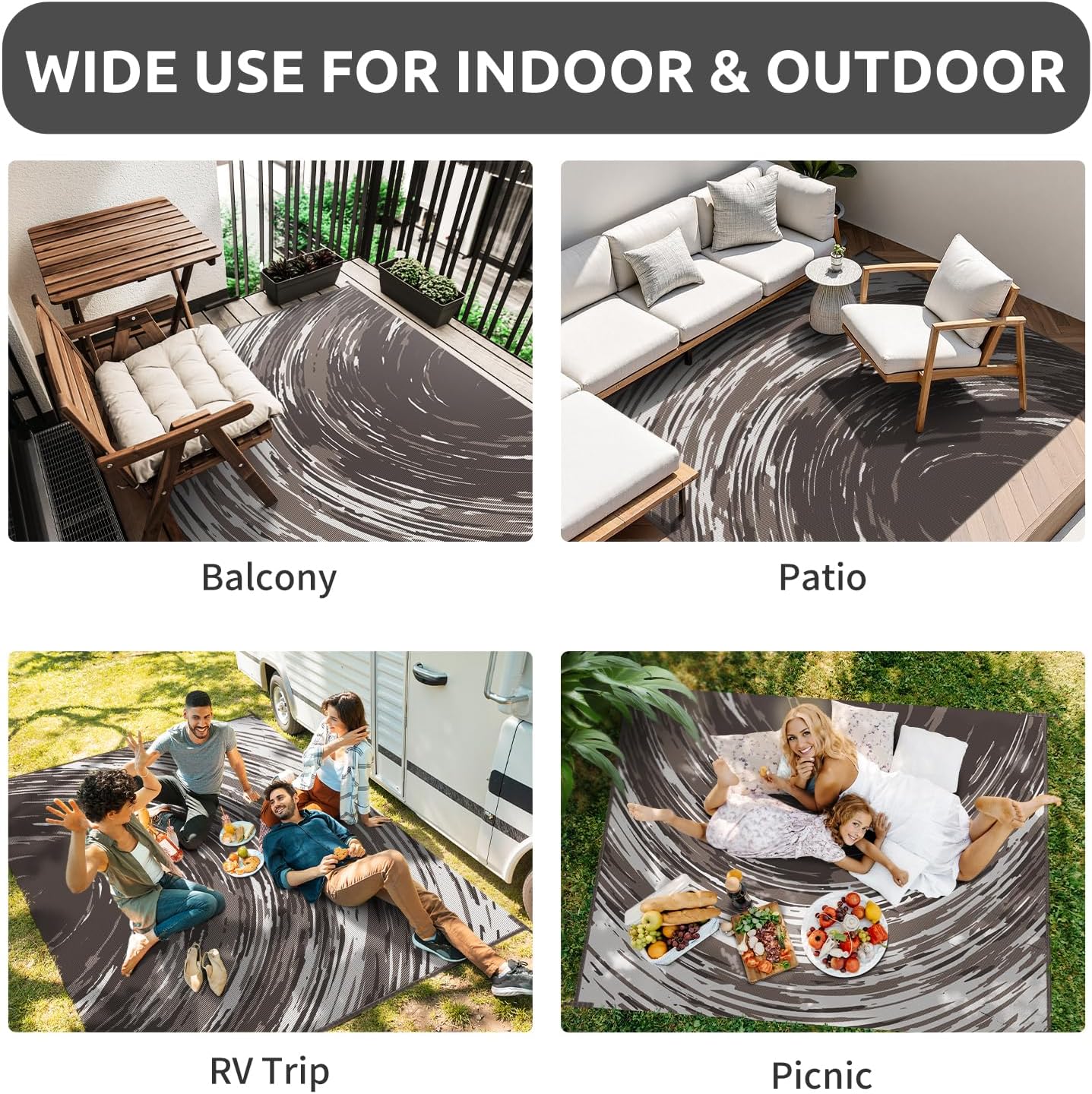 COCOER Modern Outdoor Rug 6x9 Reversible-Waterproof Outdoor Patio Rug-Quick Dry Outdoor Area Rugs Indoor Outdoor Rugs-Outside Rug Patio Decor for Porch Deck Balcony Backyard