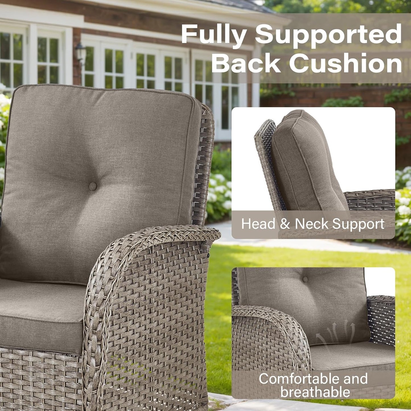 6 Pieces Wicker Patio Conversation Sets with Outdoor Swivel Rocker Chairs and Loveseat Glider Chair, All-Weather Rattan Furniture Set for Deck Patio Sunroom Backyard