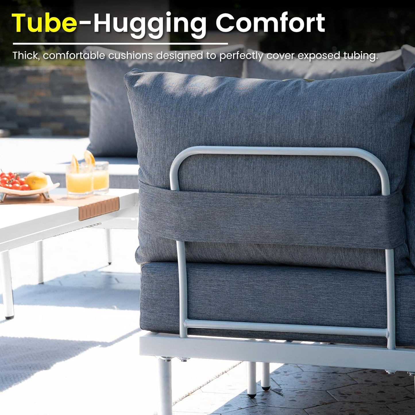 Sundale Outdoor 7 Pieces Metal Patio Furniture Set, Outdoor Sectional Sofa w/6 Inch Olefin Cushion and Coffee Table, Modern Outdoor Conversation Sets