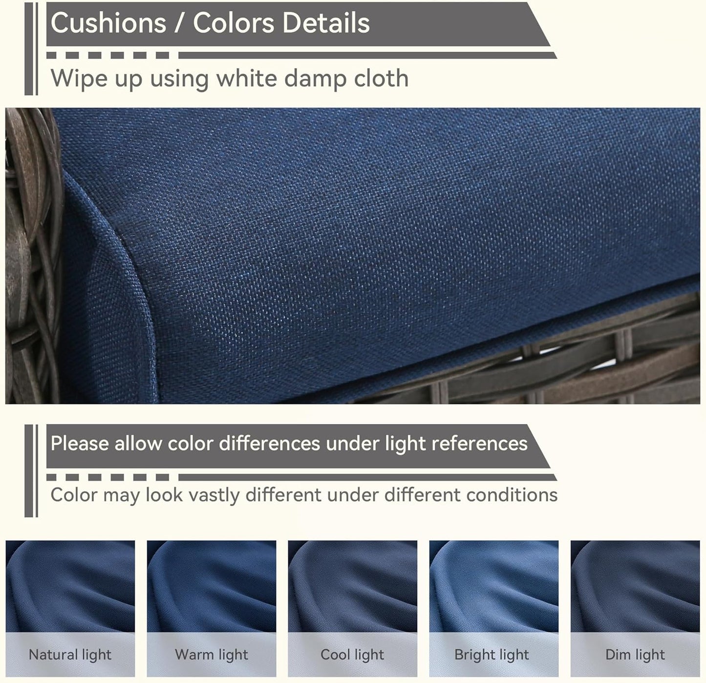 4 Pieces Patio Conversation Set, Wicker Chairs Set of 2 and Two Ottomans with 3.5-inch Seat Cushions, High Back and Curved Armrest for Backyard, Balcony and Deck, Blue