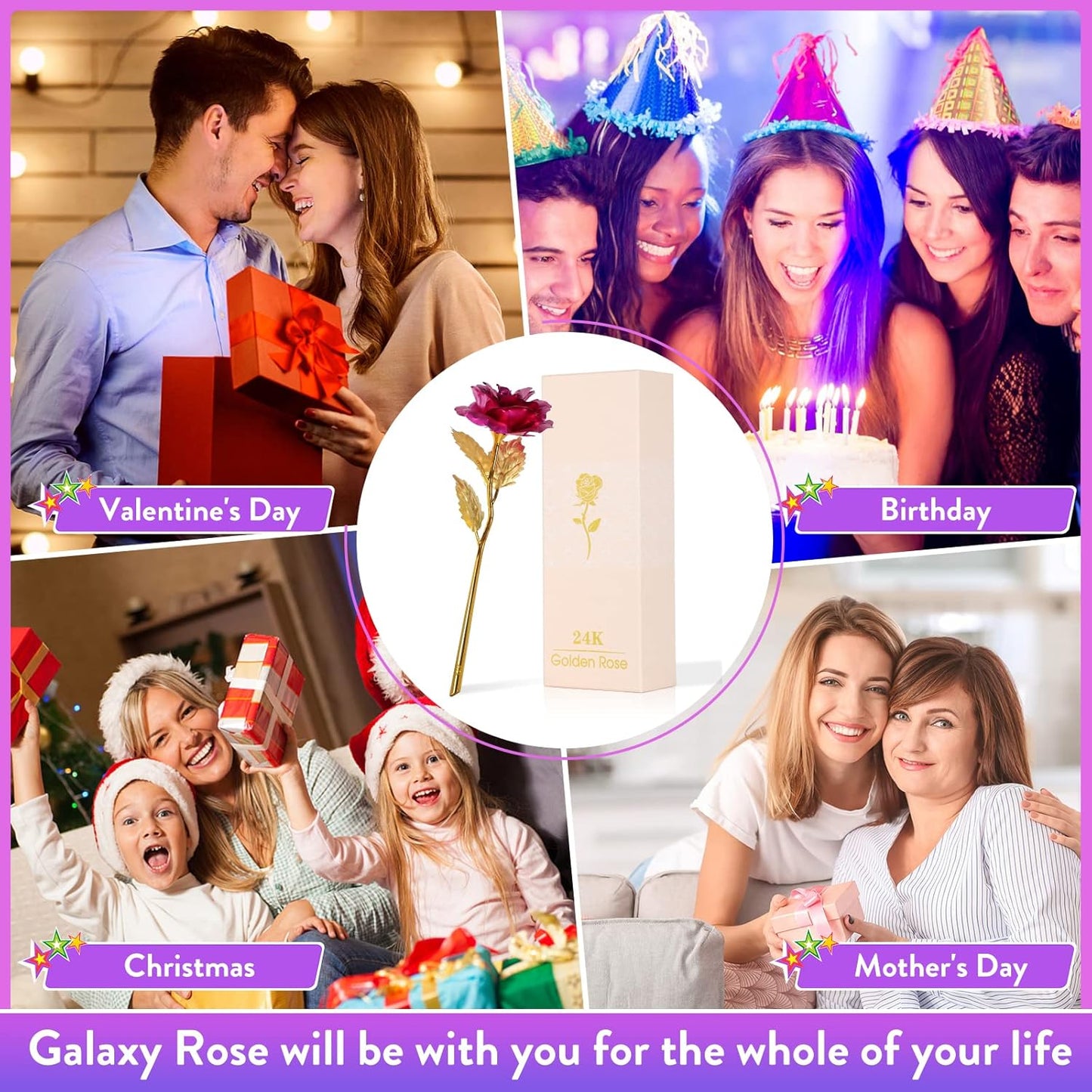 Mothers Day Mom Gifts for Women Birthday Gifts for Women Galaxy Rose Glass Flowers Forever Eternal Roses Artificial Flowers Gifts for Grandma Wife Daughter