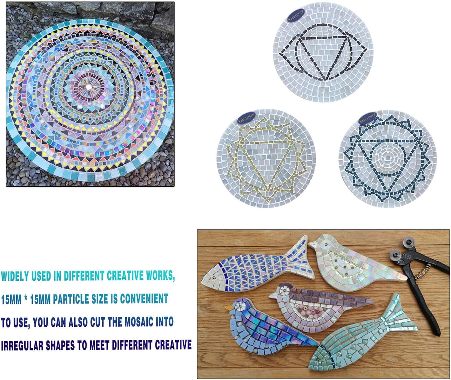 SMEIINIK 1.1lb Bulk Single Iridescent Color Mosaic Tiles for Crafts, Glass Mosaic Pieces for Mosaic Puzzles, Stained Glass Tiles,Mosaic Making Supplies(CWJ07-4)