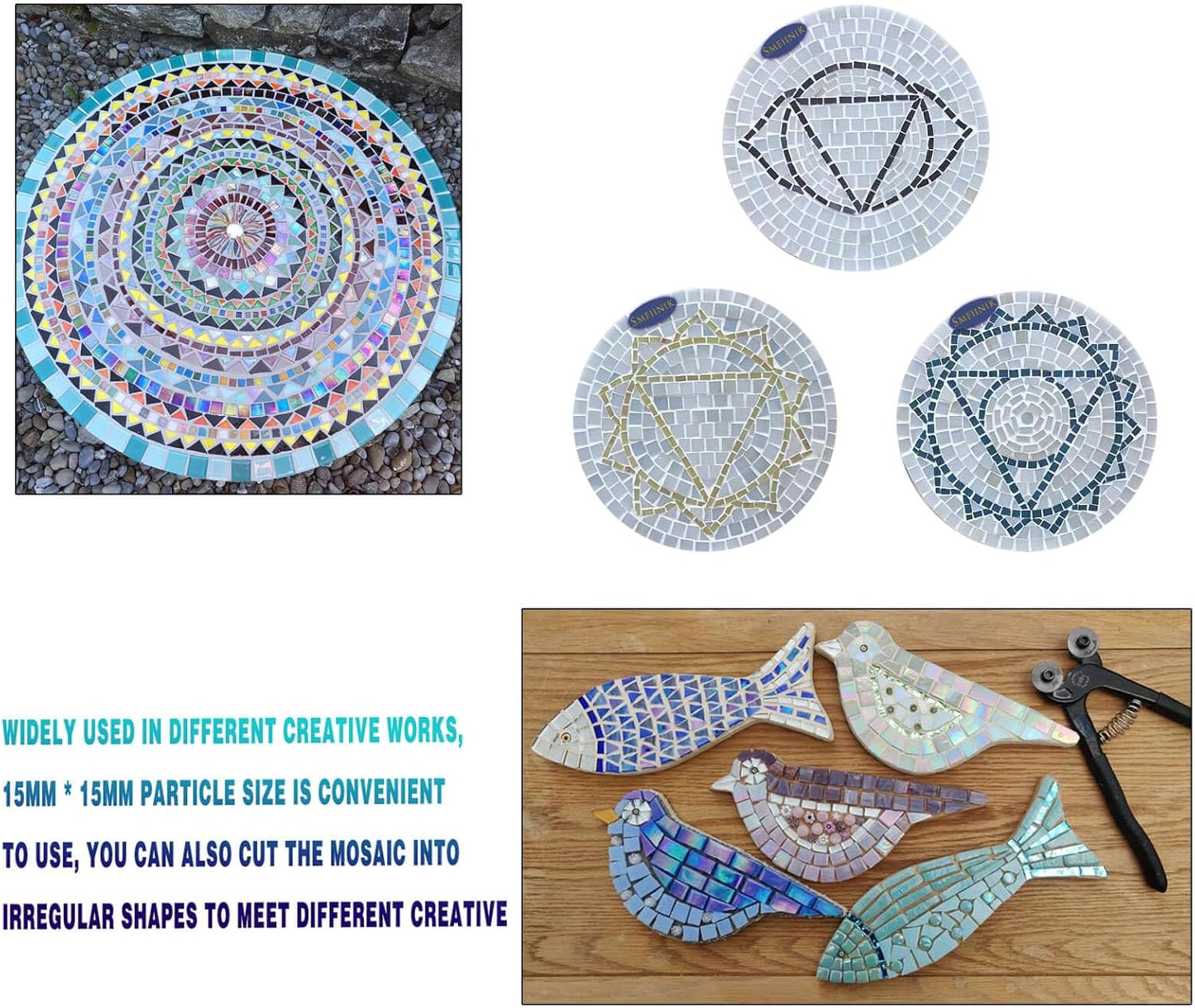 SMEIINIK 1.1lb Bulk Single Iridescent Color Mosaic Tiles for Crafts, Glass Pieces for Puzzles, Stained Glass for DIY, Making Supplies (WJ90-36)