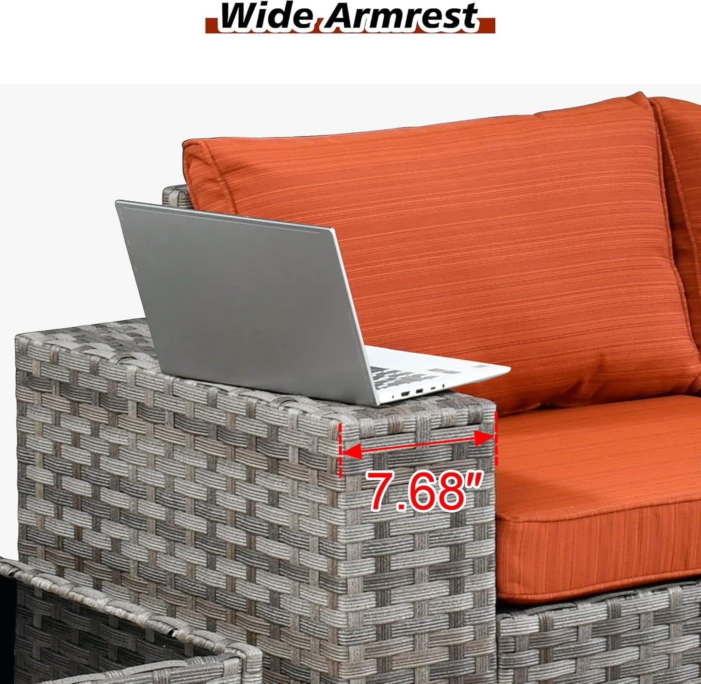 HOOOWOOO 9 Piece Modular Patio Outdoor Sectional Furniture Set with Swivel Rocking Chairs,Wicker Conversation Sofa Set,Outside Couch Set with Wide Arm(Orange Red)