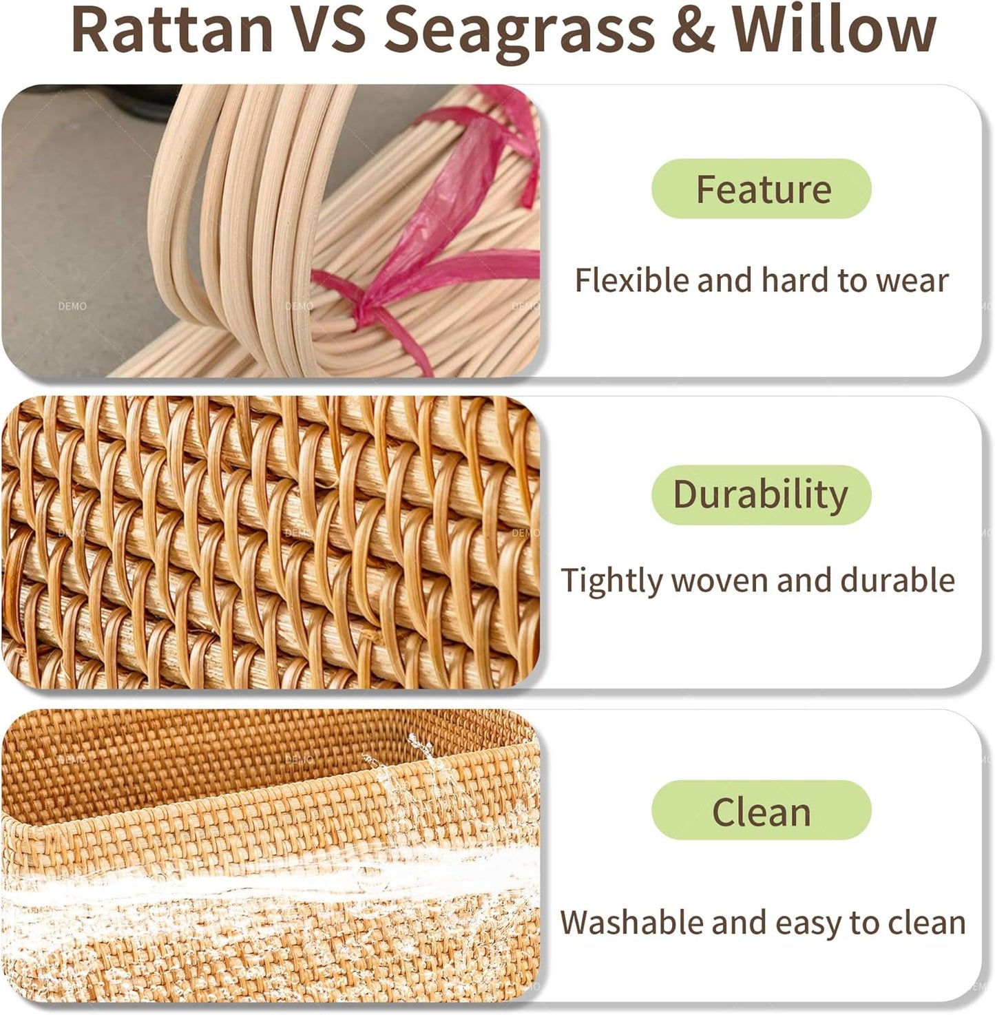 12.6"×9"×5" Rattan Picnic Basket with Handles, Large Oval Gift Basket, Hand-Woven Basket for Fruit, Empty Gift Basket for Festival, Wedding, Camping