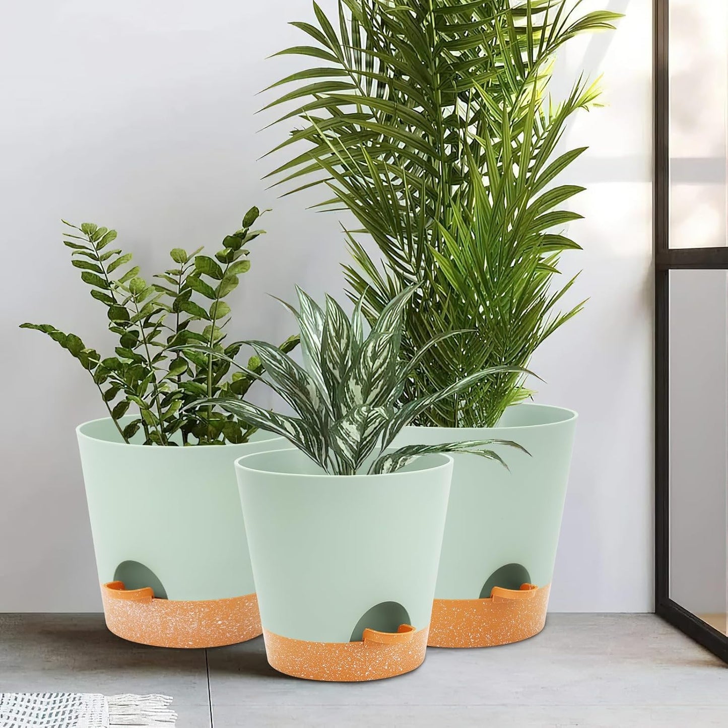 GARDIFE 10/9/8 inch Plant pots, planters for Indoor Plants, self Watering Plant Pot, Flower pots, Green