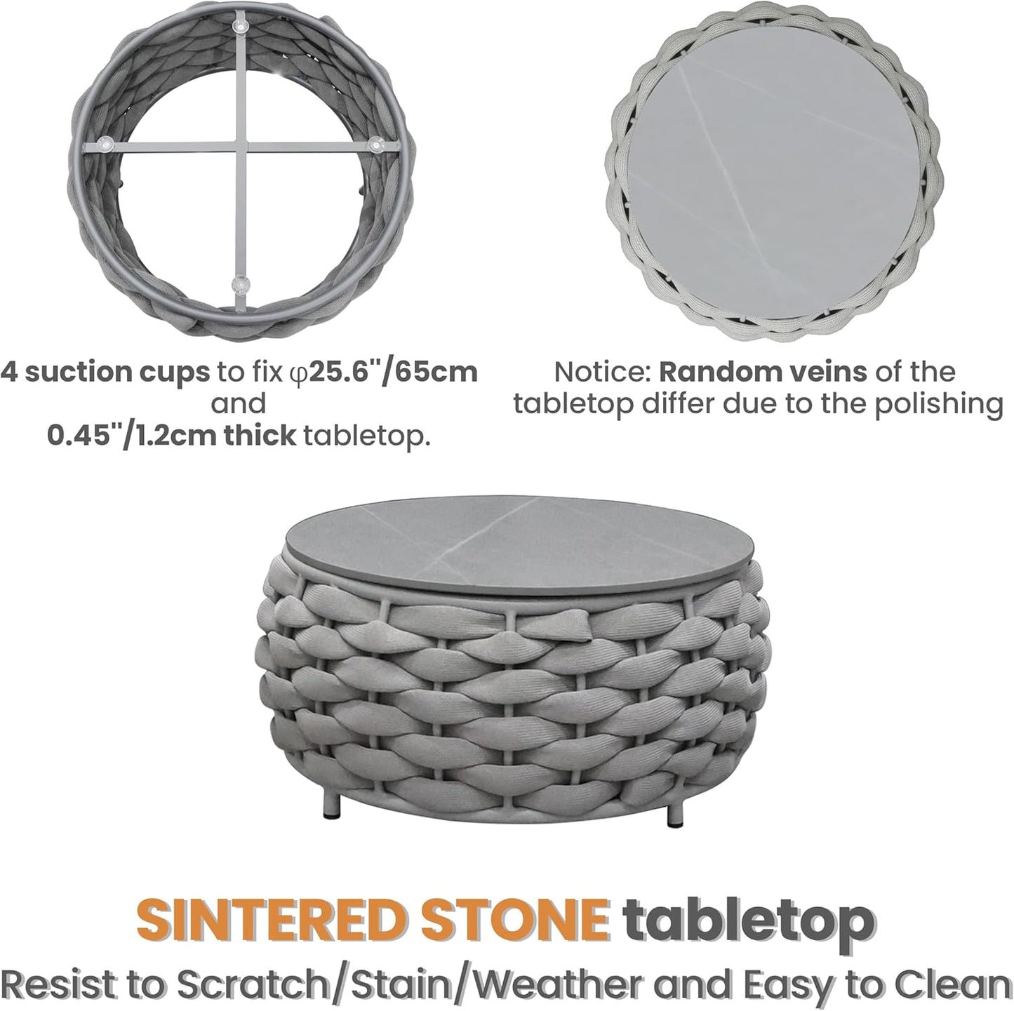 Aluminum Outdoor Patio Couch Set: 5 Pieces Woven Rope Porch Furniture Sofa Set - Metal Modern Deck Conversation Set - All Weather Assembled Courtyard Seating for Backyard Pool Hotel Resort, Grey