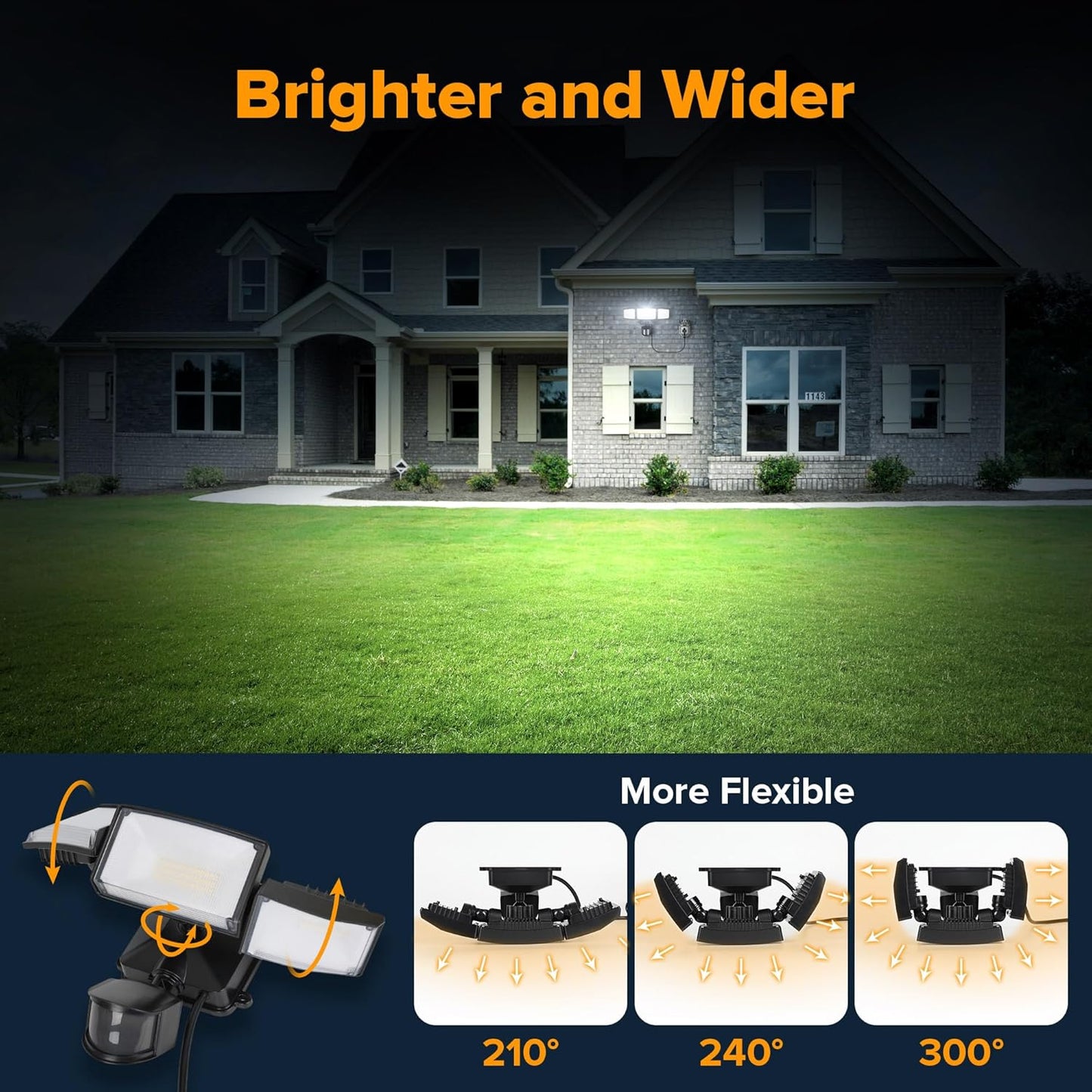 LUTEC 49W Motion Sensor Outdoor Lights, 5500 LM Plug in Flood Light Outdoor, Dusk to Dawn, IP65 Waterproof Security Lighting, 5000K Daylight, Adjustable Wall-Mounted for Garage, Yard, Porch (Black)