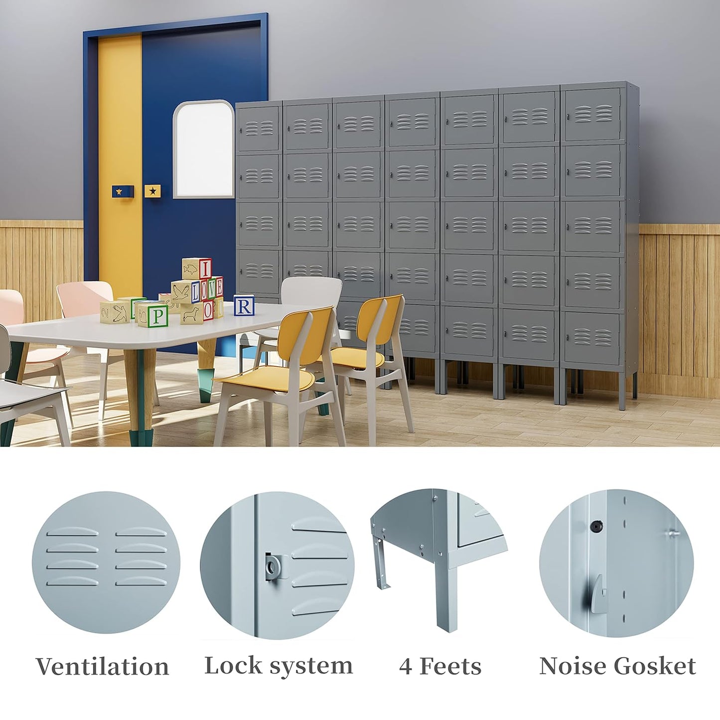 Yizosh Metal Locker with 5 Doors, Tall Steel Storage Lockers for Employees - 5 Tier Locker Storage Cabinets for School, Gym, Home, Office, Garage