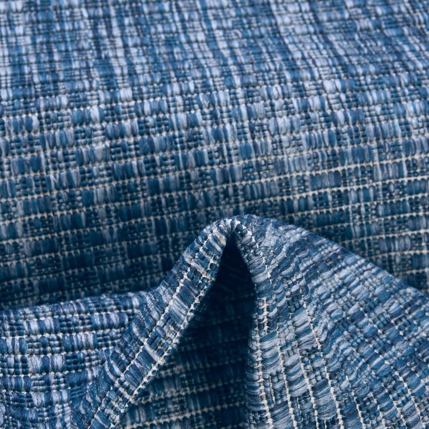 Unique Loom Collection Casual Transitional Solid Heathered Indoor/Outdoor Flatweave Area Rug (5' 1" Round, Blue/Navy Blue)