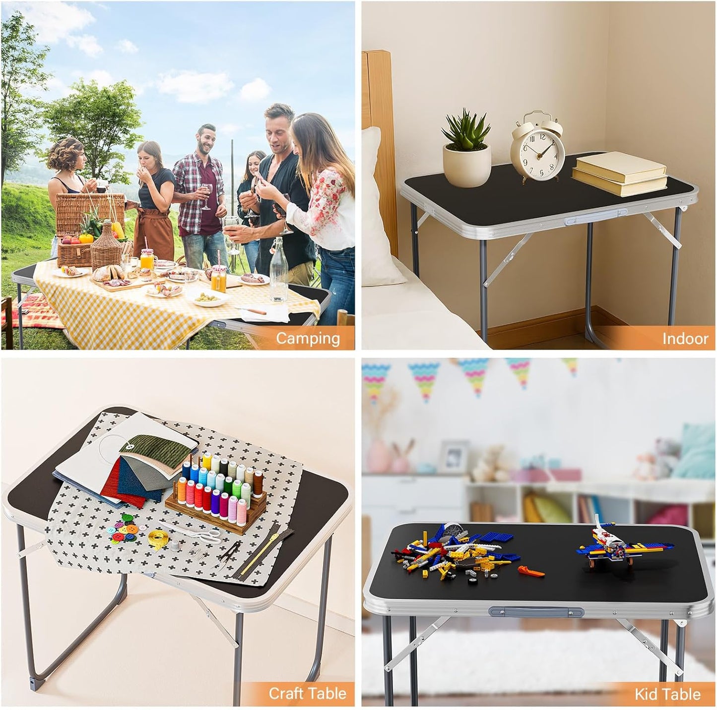 VINGLI 2.3FT Small Camping Table,Portable Camping Table with Carrying Handle, Picnic Table Foldable Table Essentials for Indoor Outdoor