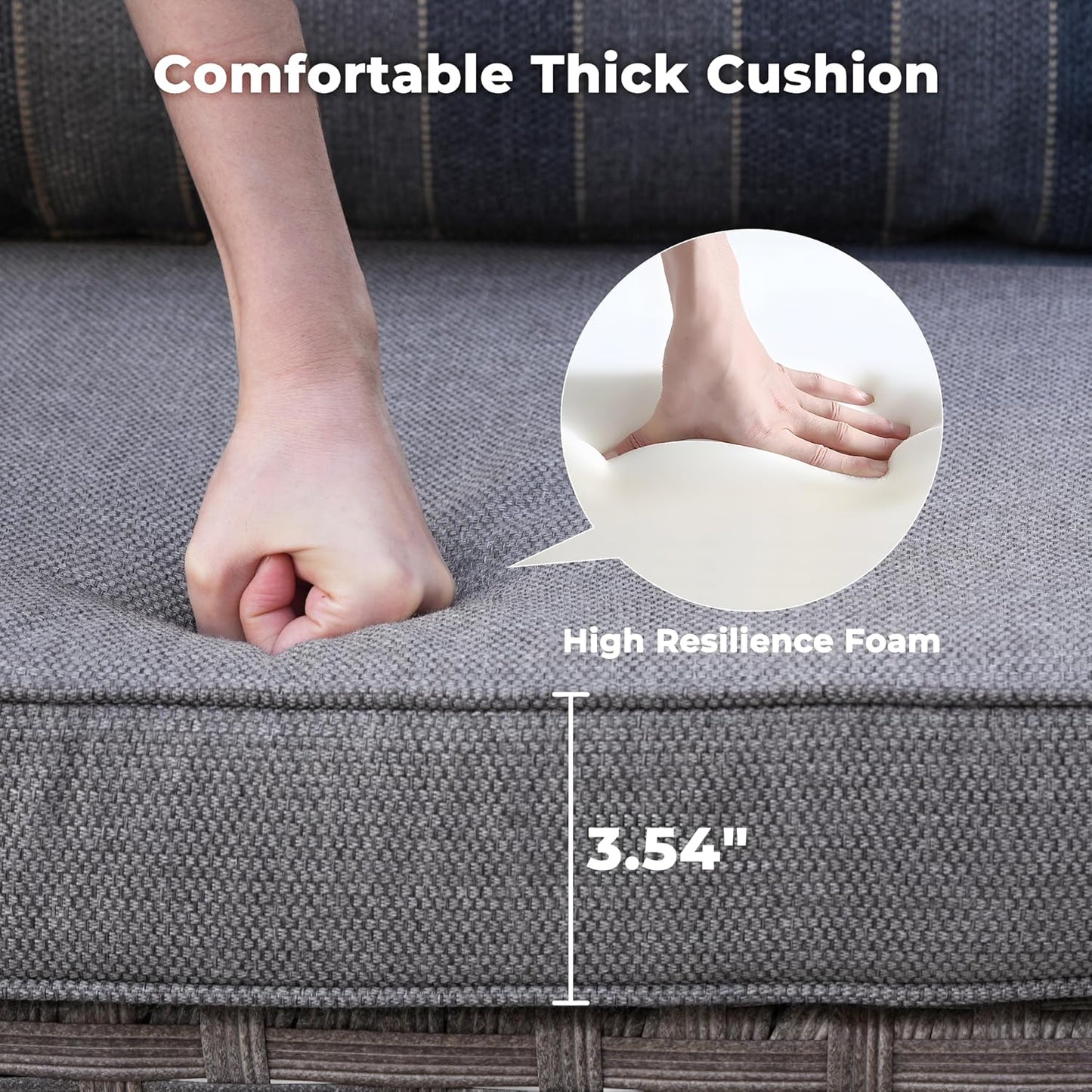 ovios 9 Pieces Patio Furniture Set, Outdoor Wicker Sectional Sofa with 2 Swivel Chairs Coffee Table, Modern Modular Deep Seat Rattan Couch Conversation Sets, Dark Gray Stripe