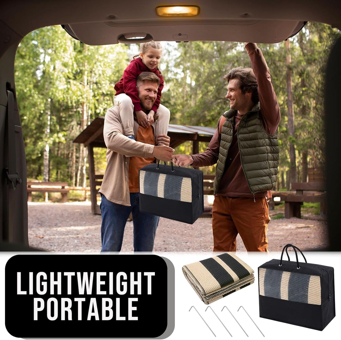 OLANLY Outdoor Rug 8x10 ft Waterproof, Reversible Outdoor Plastic Straw Rug, RV Mat, Indoor Outdoor Carpet Clearance for Patio, Camping, Balcony, Deck, Backyard, Black & Beige