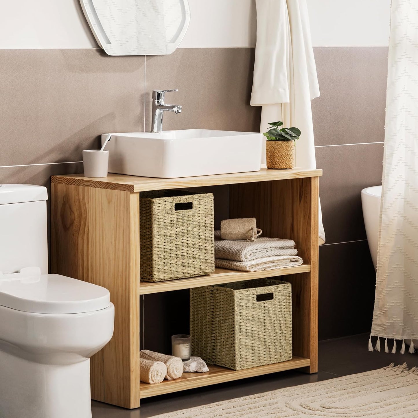 UBBCARE 4 Pack Wicker Basket, 11L×11H×10.5W inch Woven Paper Rope Storage Baskets for shelves, Foldable Cube Storage bin with Handle, Storage Basket for Organizing & Decor, Natural