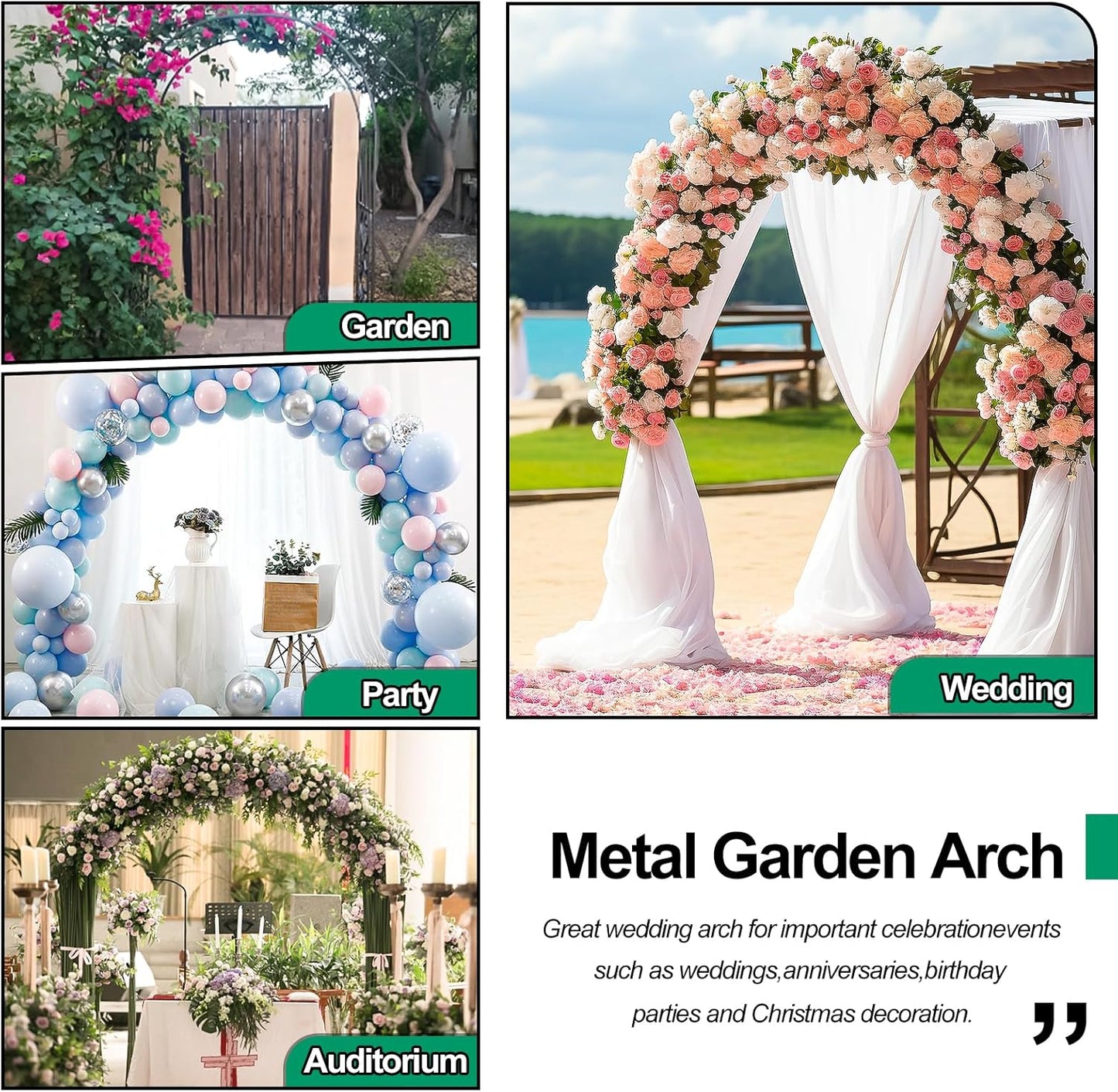 Heavy Duty Metal Garden Arch 7.6ft High Garden Arbor for for Climbing Plants Roses Vines, Outdoor Garden Lawn Backyard Patio, Garden Wedding Party Decoration