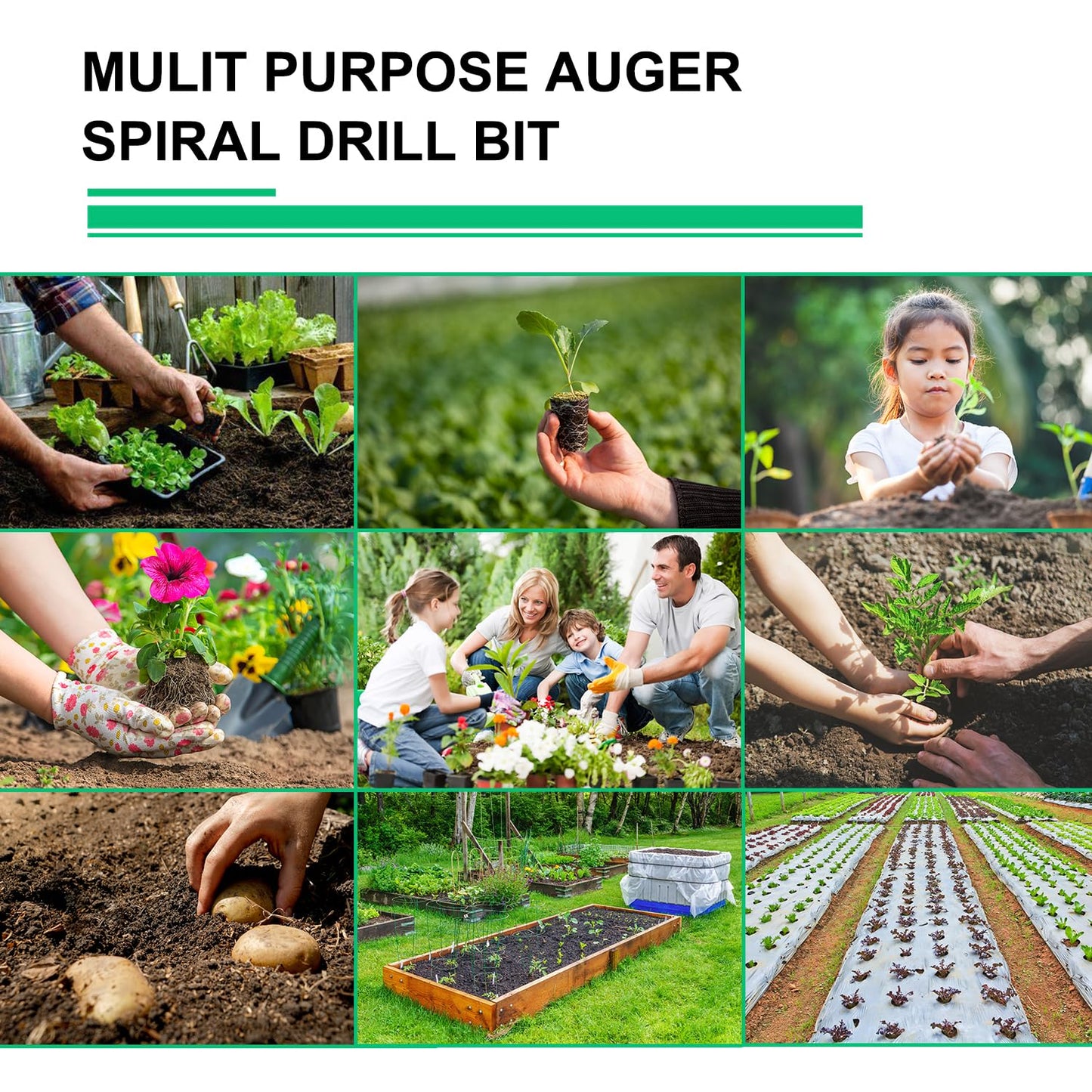 Auger Drill Bit for Planting 2x14.5'', Ground Soil Spiral Bit for 3/8" Hex Drive, Yard Auger for Bulbs, Hole Digger, Umbrella Holes, Bedding Digging Planter Tool