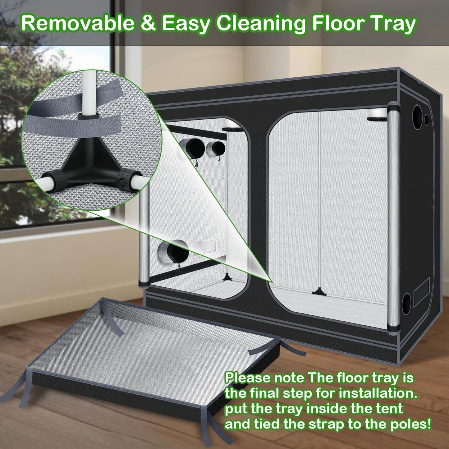 Grow Tent, 120"x60"x78" Hydroponic Mylar Grow Tent Reflective Garden Growing Dark Room with Observation Window, Removable Floor Tray for Indoor Plant Growing 10x5
