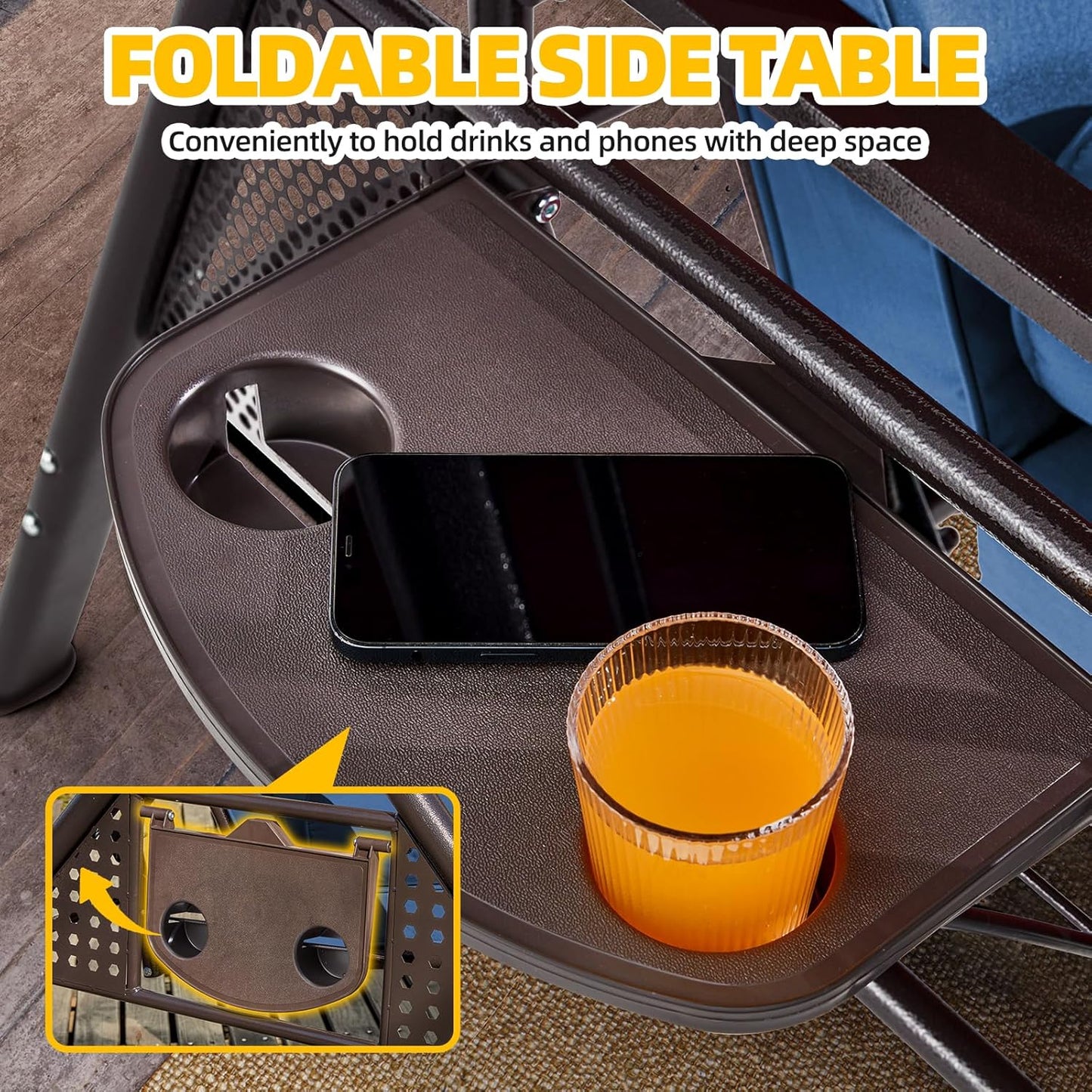 3-seat Patio Swing with Canopy,Convertible Outdoor Swing Bed with Thick Cushions, Pillows & Cup Holders, 3-Seat Outdoor Swings Chair for Backyard, Garden, Deck(Blue)