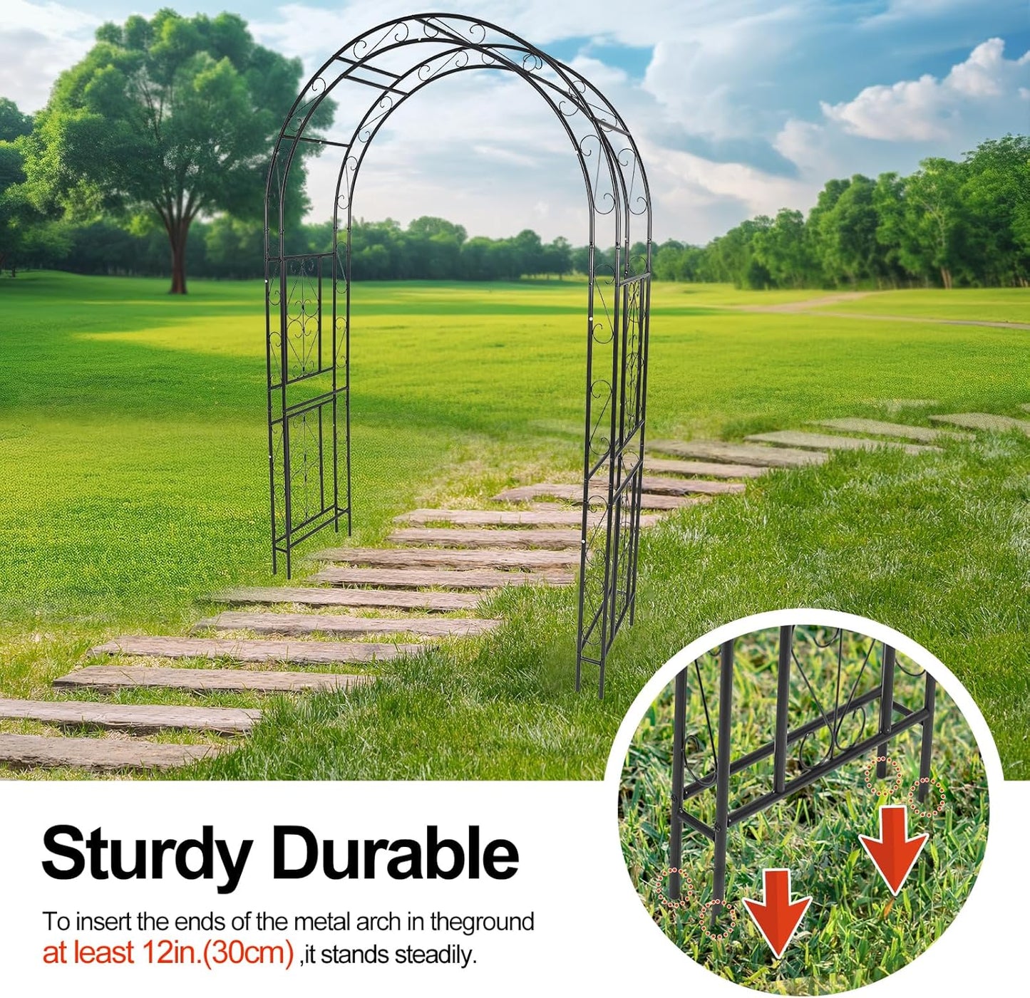 Metal Garden Arch 7.0ft High X 4.5ft Wide Garden Arbor for for Climbing Plants Roses Vines, Wide Garden Archway Arbor Trellis for Lawn Wedding Bridal Party Decoration Ceremony