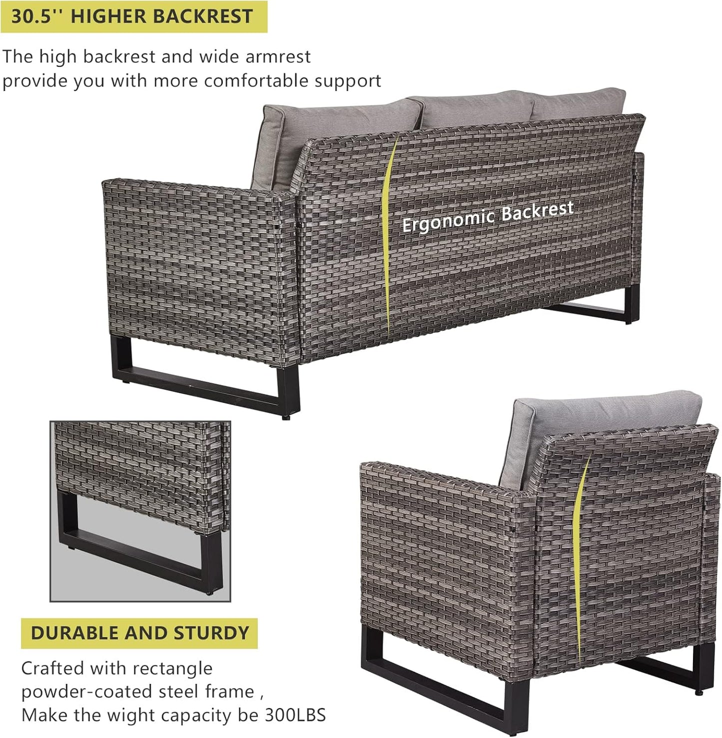 HUMMUH 8 Piece Patio Furniture Set All Weather Wicker Outdoor Sectional Sofa with Patio Chairs,Patio Swivel Glider Chairs Ottomans Coffee Table for Porch,Garden,Backyard