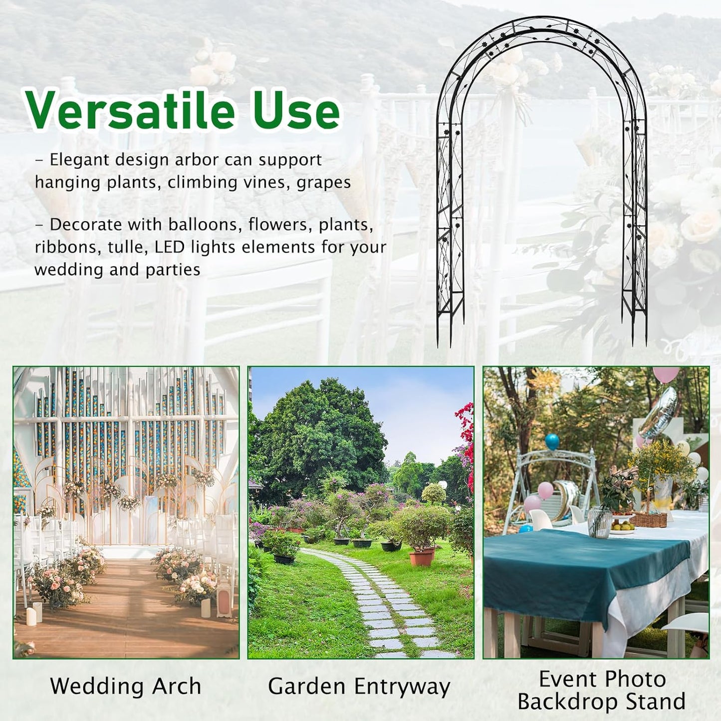 VINGLI Garden Arbor, Arch for Wedding Ceremony Party, Christmas Garden Decor Steel Garden Trellis for Plant Climbing, Pergola for Garden, Backyard, Lawn (Black-59x84)