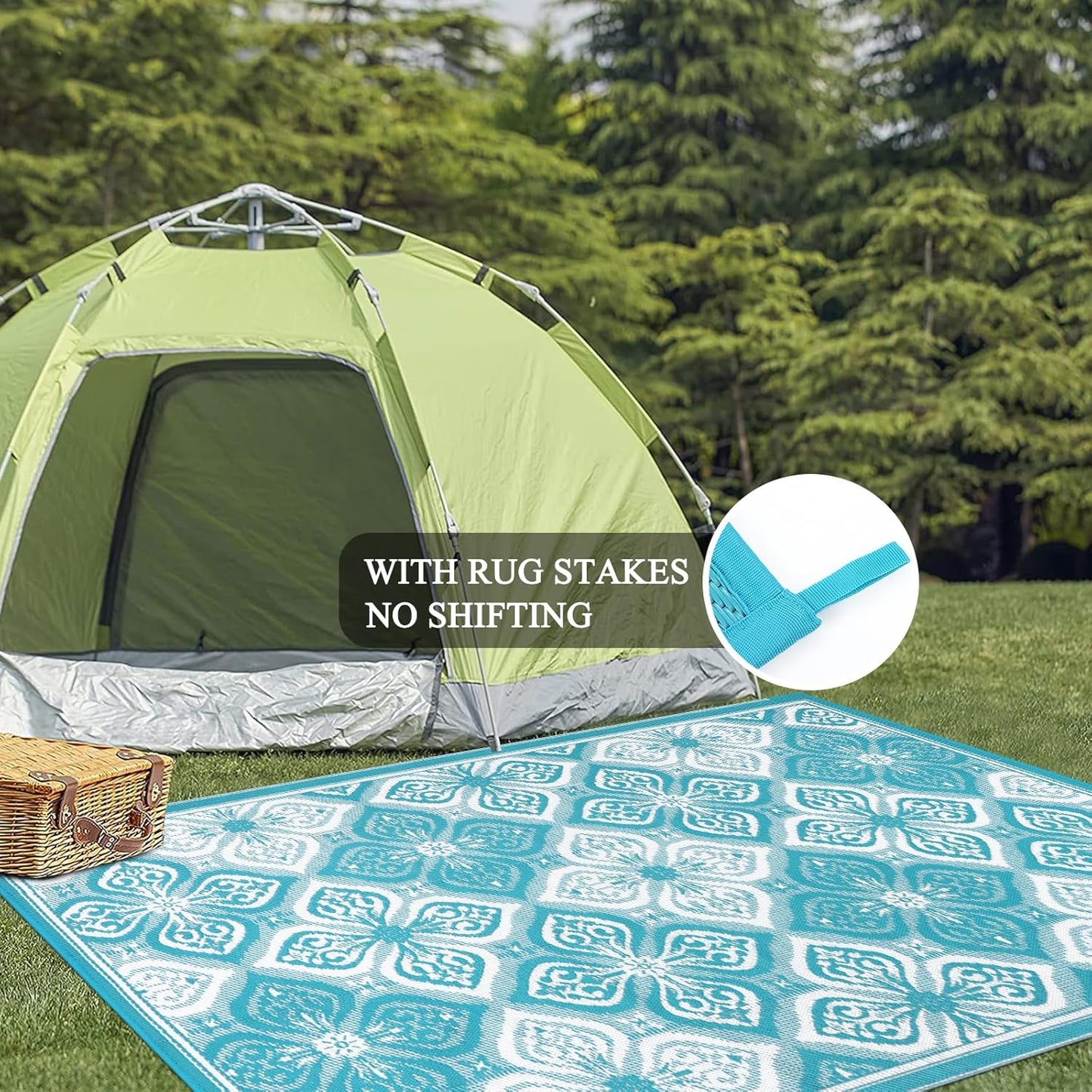 Pauwer Waterproof Outdoor Rug 6x9, Reversible Plastic Straw Patio Camping Rug, Indoor Outdoor RV Mat Carpet for Deck, Camper, Porch, Balcony, Backyard, Picnic, Clover Teal