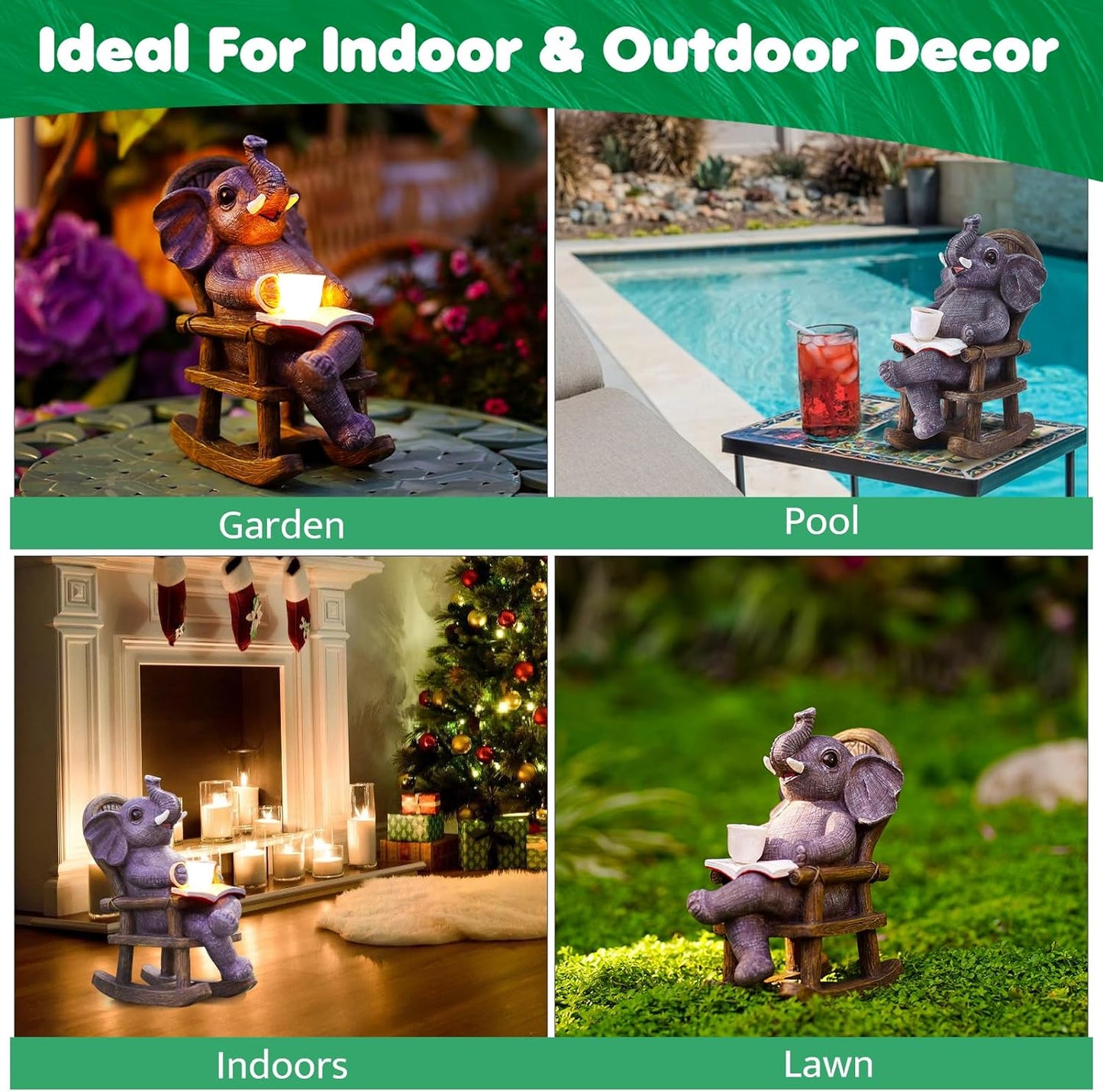 Elephant Statue Recliner Light Up Cup - Resin Elephant Fairy Garden Decor - Suitable for Home Desk Garden Lawn Patio Porch Ornamental, Unique Birthday Gifts for Mom Daughter(6.8 inch)