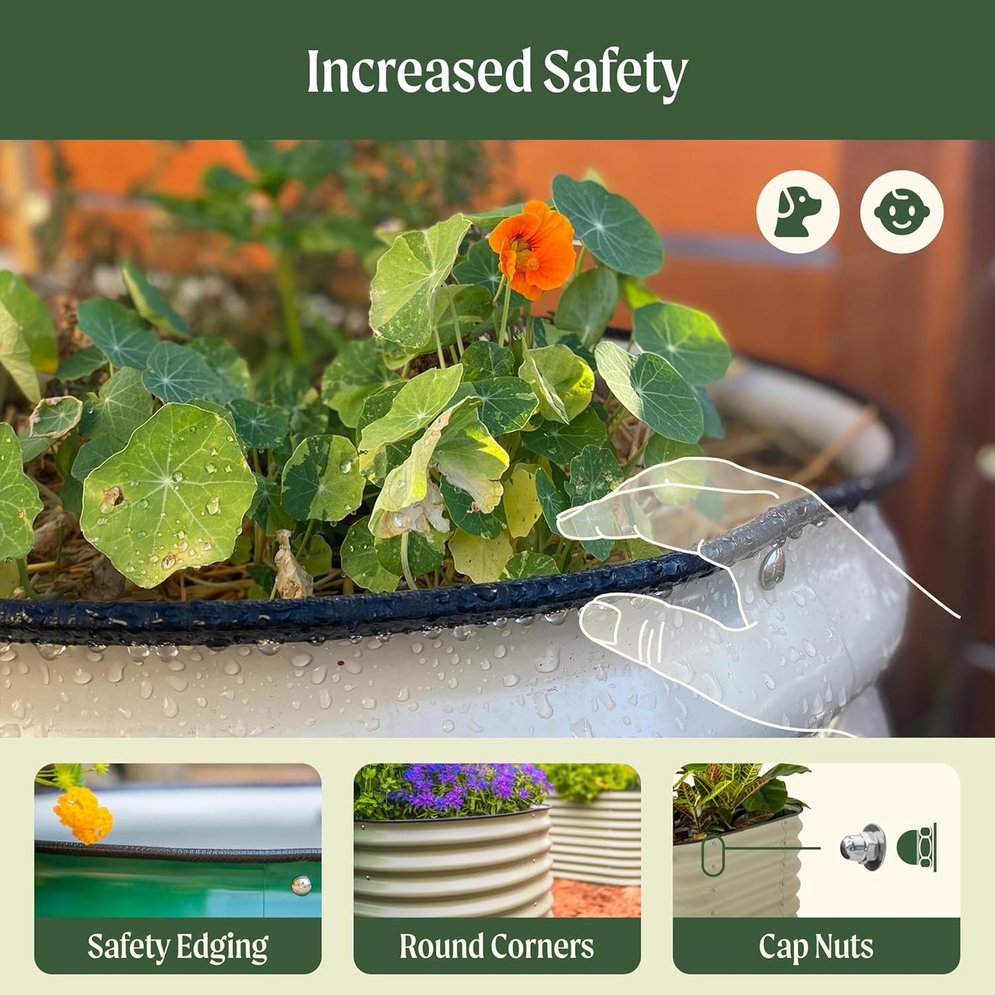 Vego garden Raised Garden Bed Kits, 17" Tall 6 in 1 Modular Metal Raised Planter Bed for Vegetables Flowers Patio Ground Planter Box-Olive Green